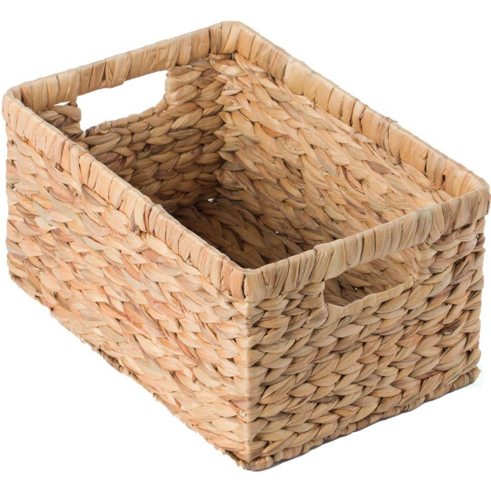Vintiquewise QI003544.M 7.1 x 13.8 x 9.45 in. Natural Woven Water Hyacinth Wicker Rectangular Storage Bin Basket with Handles, Brown - Medium