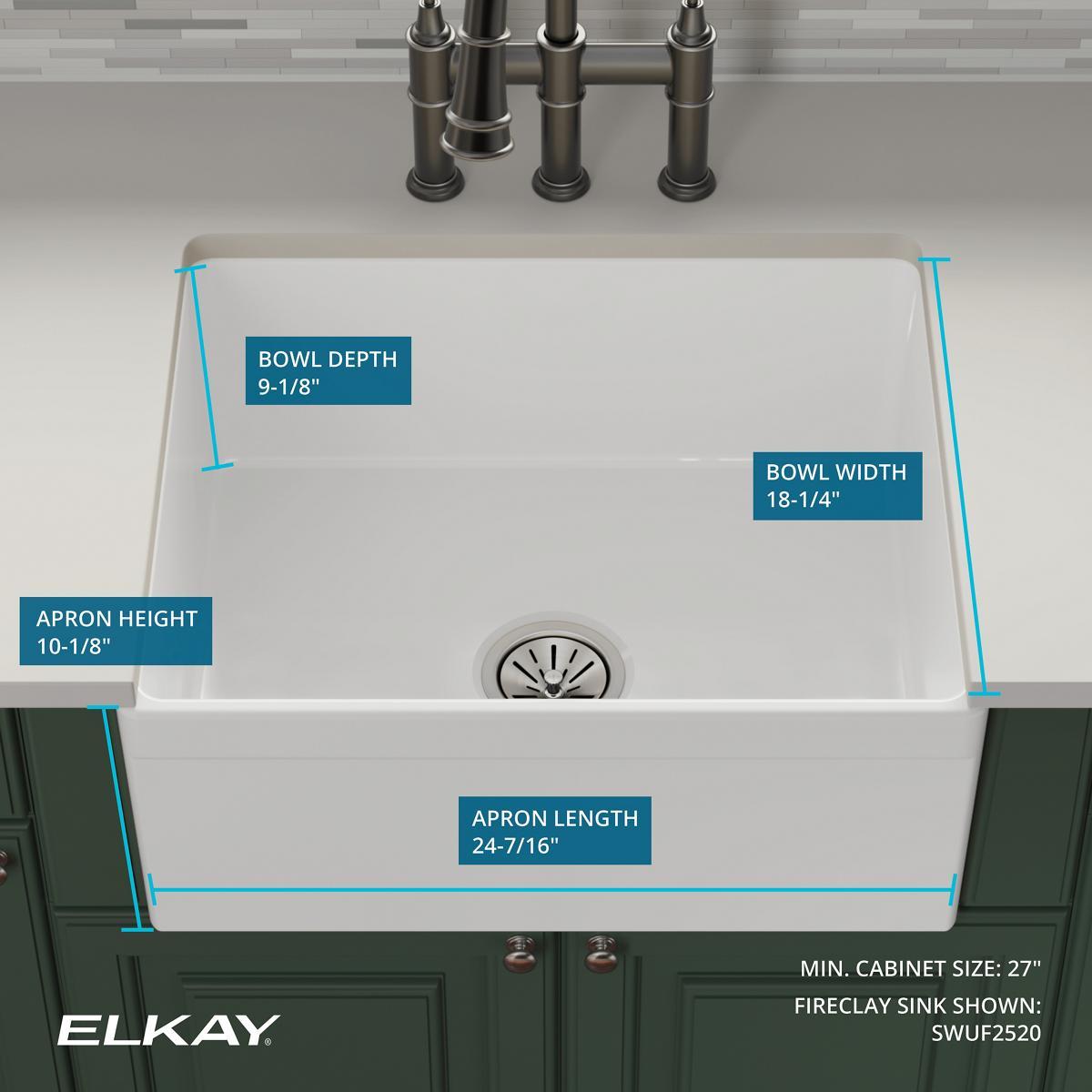 Elkay Fireclay 25" L x 19" W Farmhouse Kitchen Sink