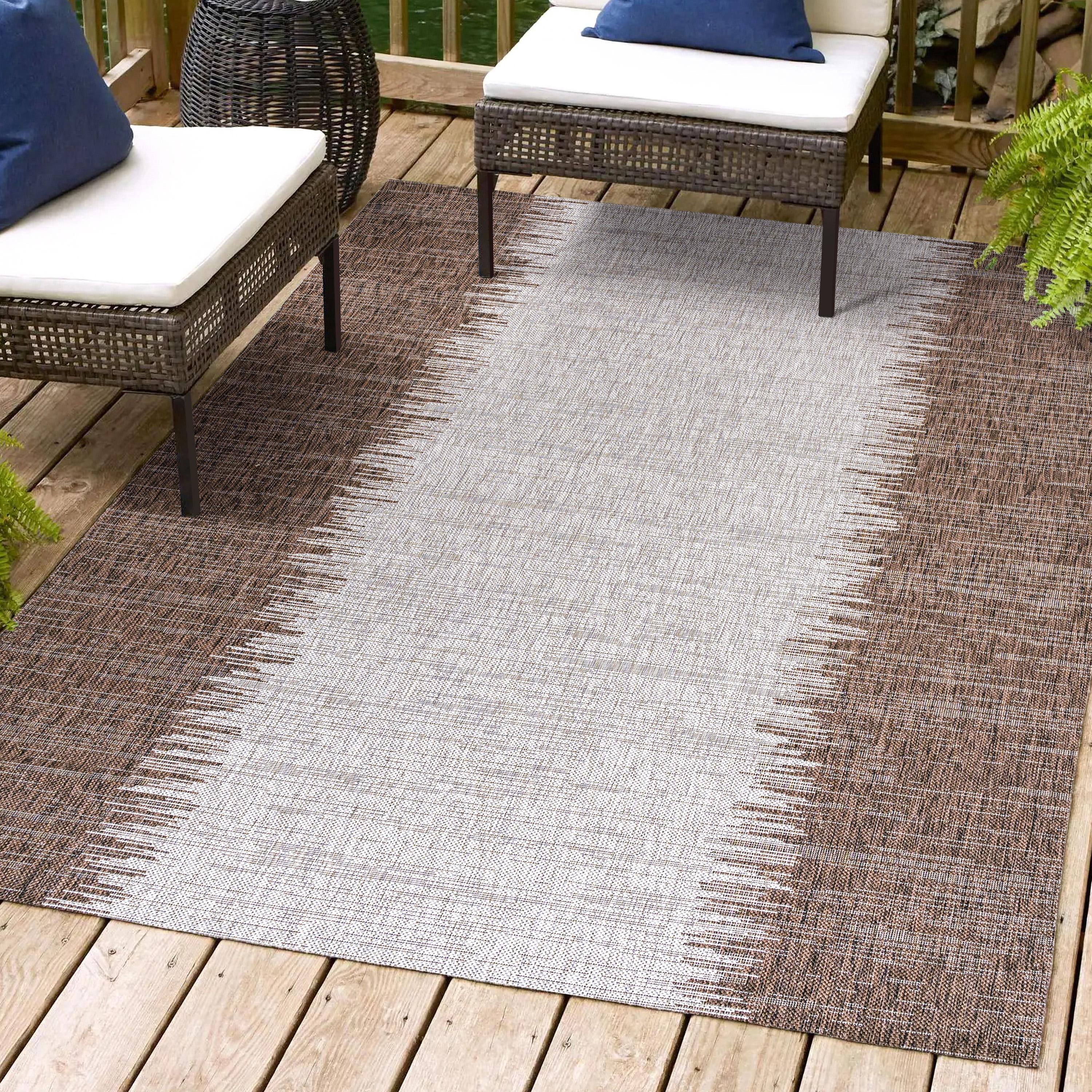 5'x8' Tavira Modern Strie' Indoor/Outdoor Area Rug, Brown/Beige - JONATHAN Y