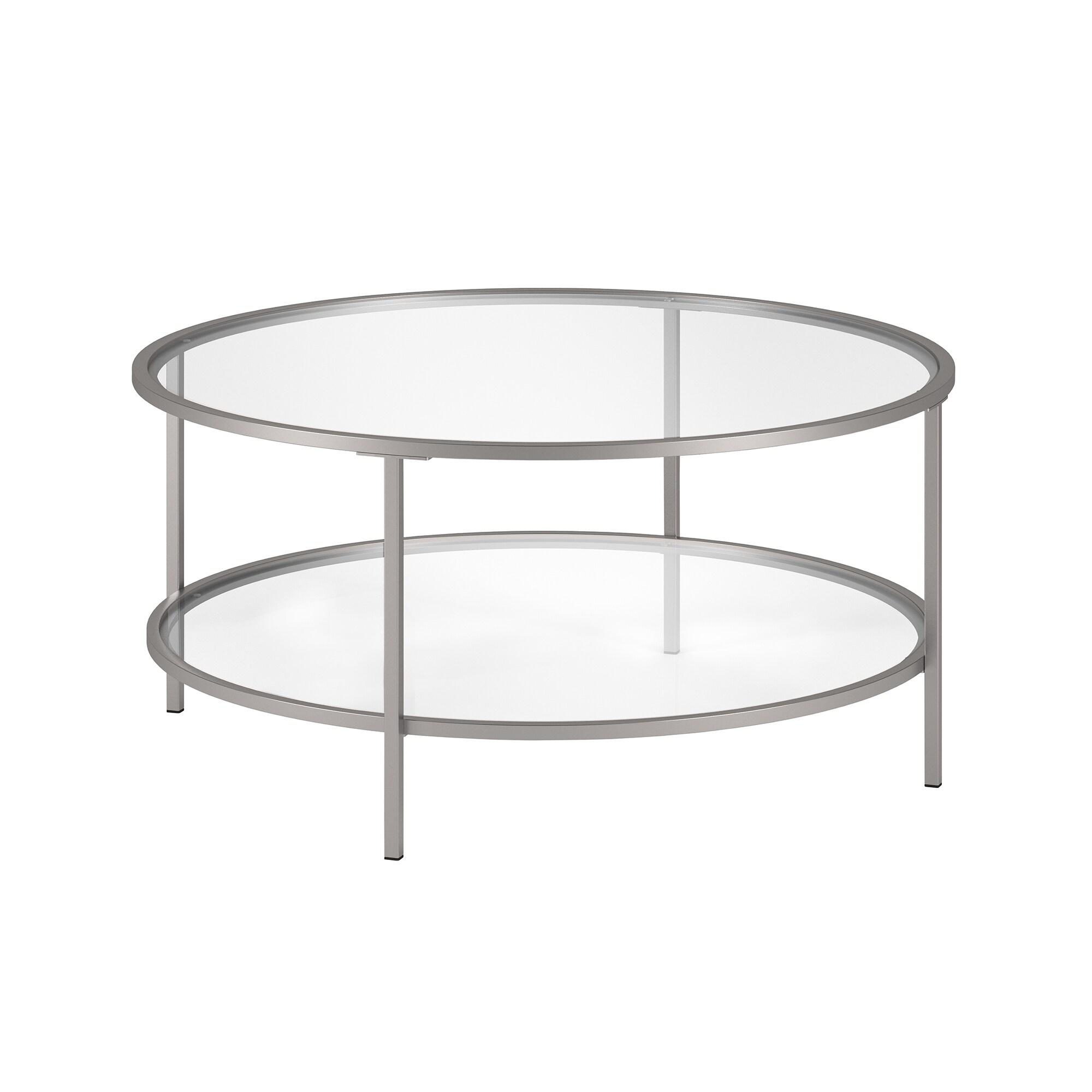 Evelyn&Zoe Sivil 36" Wide Round Coffee Table with Glass Top, Nickel