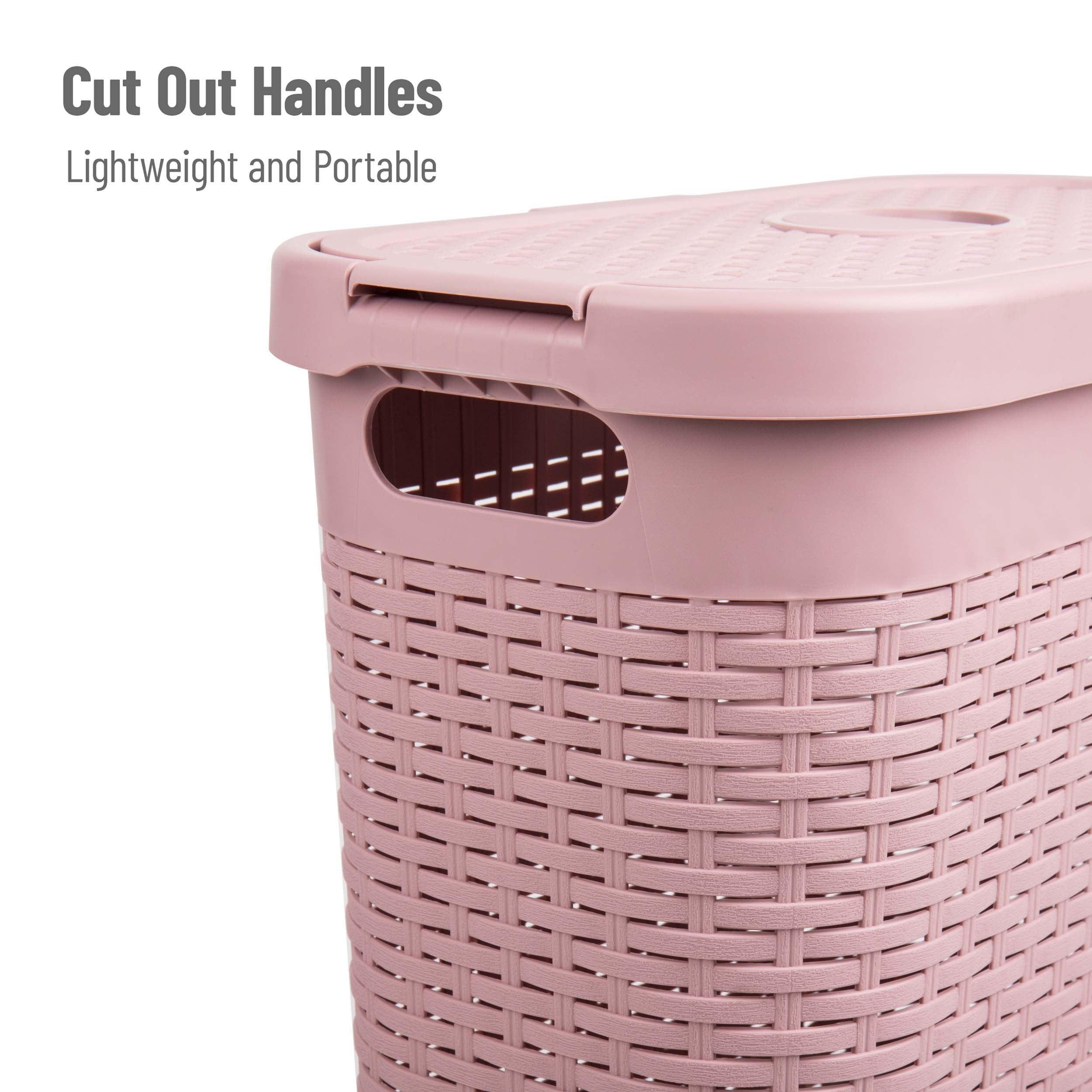 Mind Reader Mind Reader 40L Slim Laundry Hamper, Clothes Basket, Lid, Wicker Design, Plastic