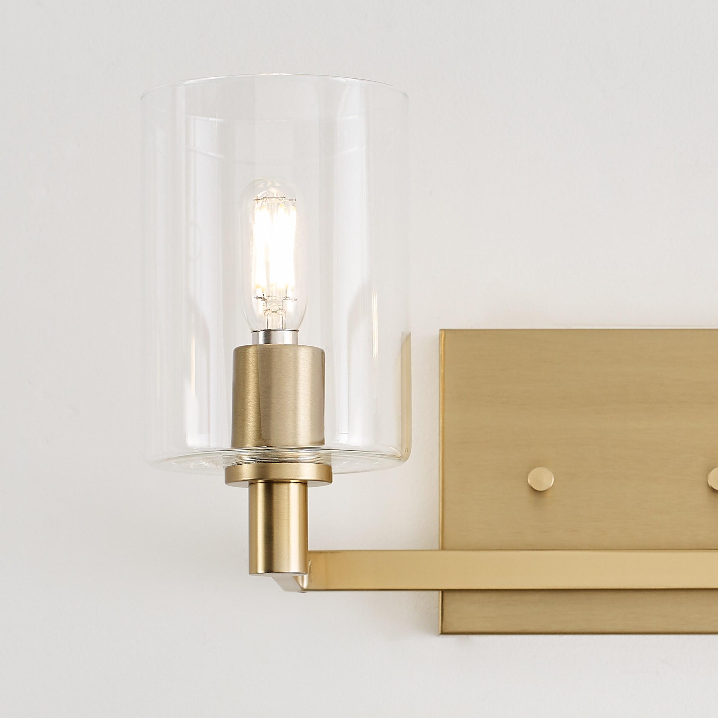 Satin Brass Cylinder 2-Light Clear Glass Bath Vanity