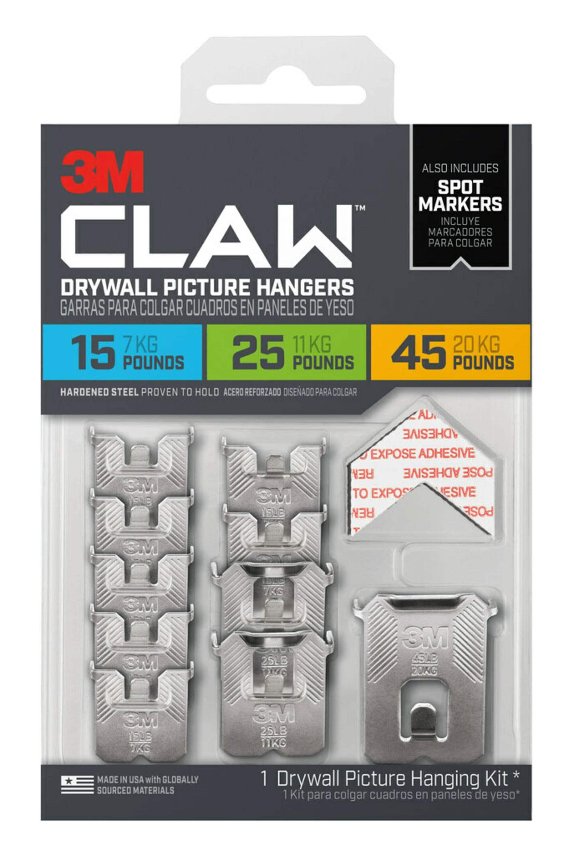 3M Claw Drywall Picture Hanging Kit: Metal Utility Hooks, 45 lb Capacity, 10 Pack, Gray