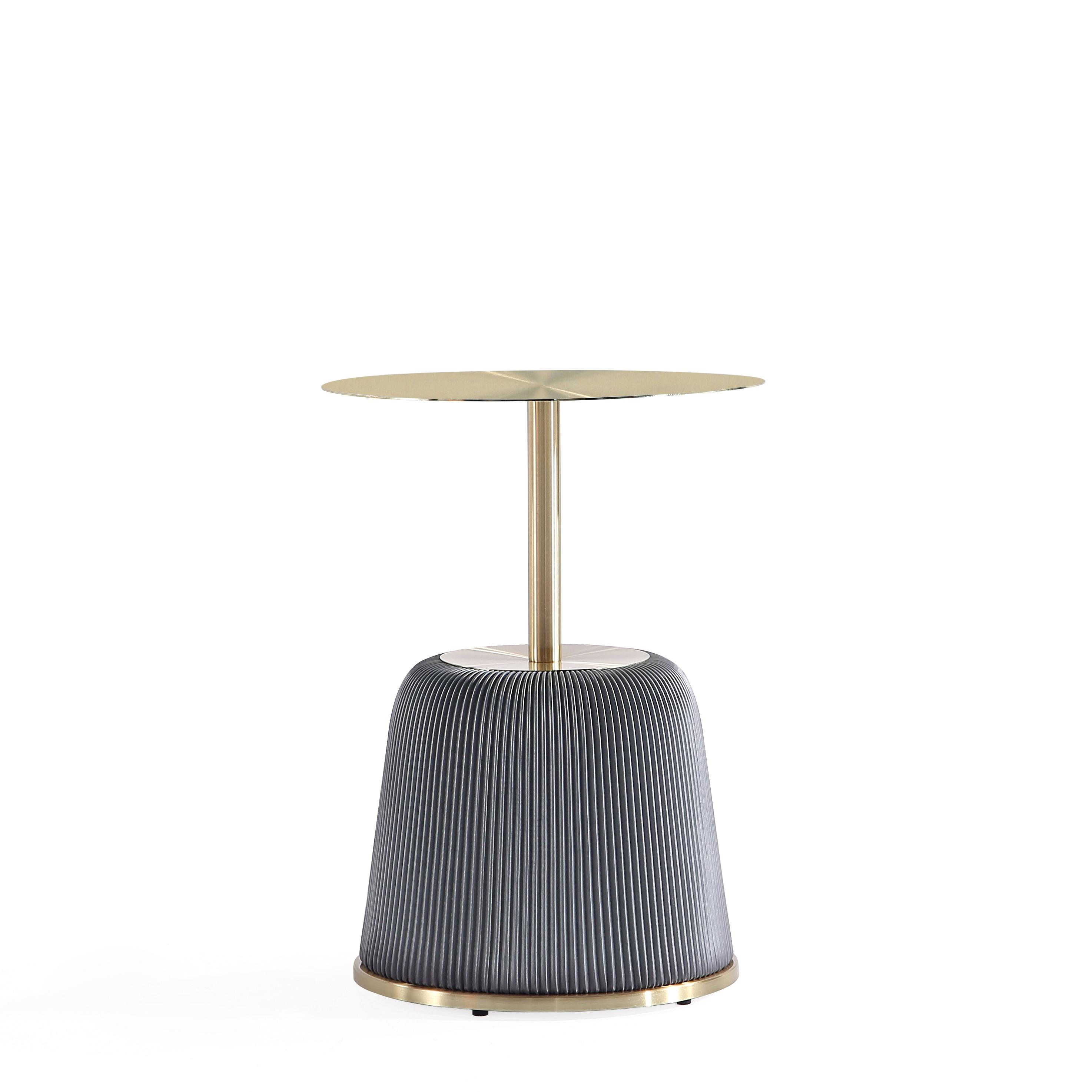 Manhattan Comfort Anderson Modern Leatherette Upholstered End Table with Gold Tabletop Gray: Stainless Steel, No Assembly Required