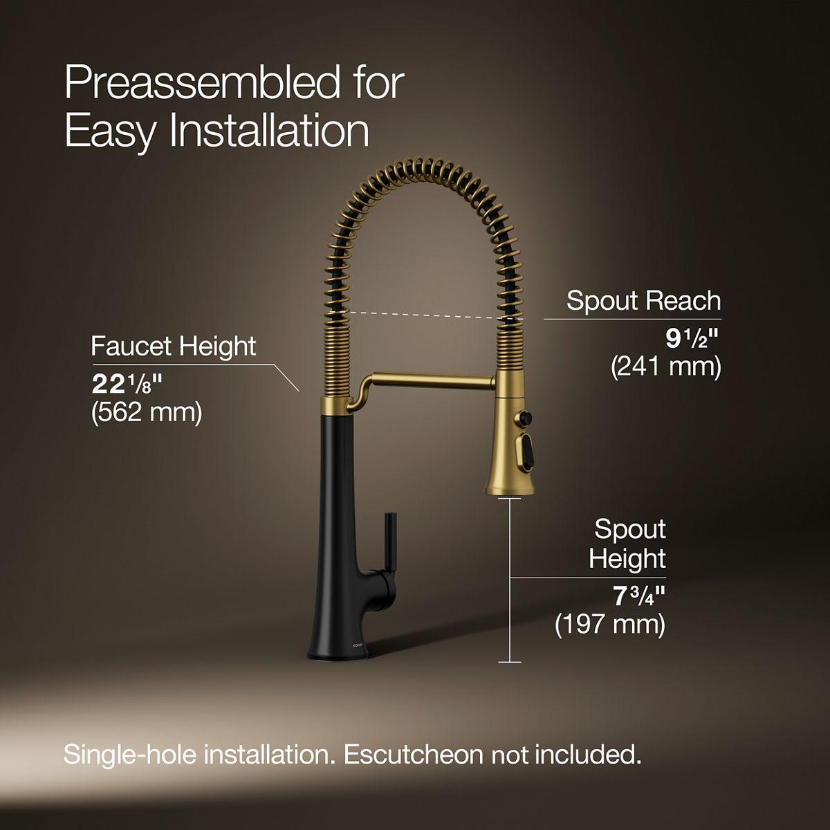 Kohler Tone Single Handle Semi-Professional Pre-Rinse Kitchen Sink Faucet with Three-Function Pull Down Sprayer