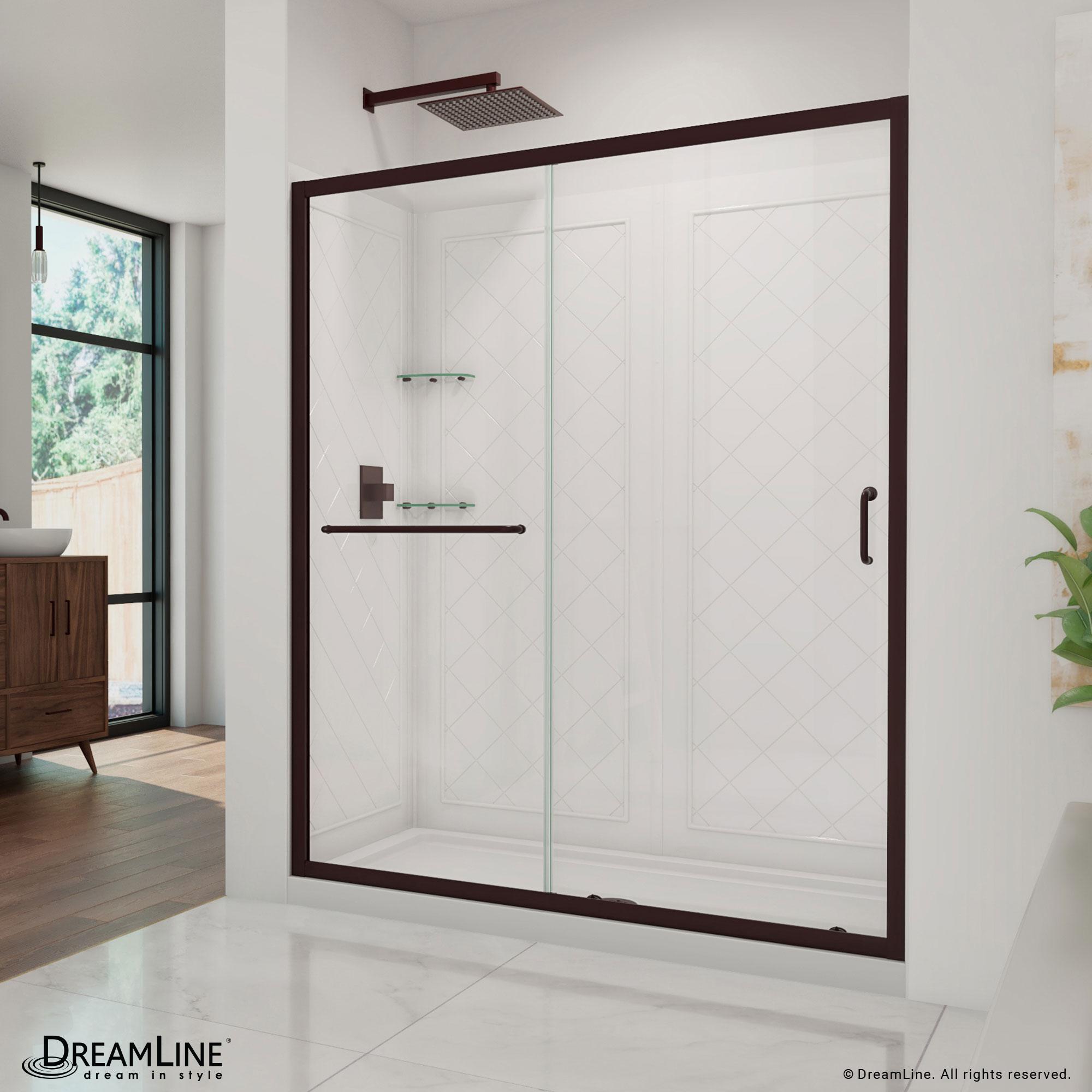 Infinity-Z 60" W x 30" D x 76.75" H Semi-Frameless Rectangle Shower Enclosure with Towel Bar and Base Included