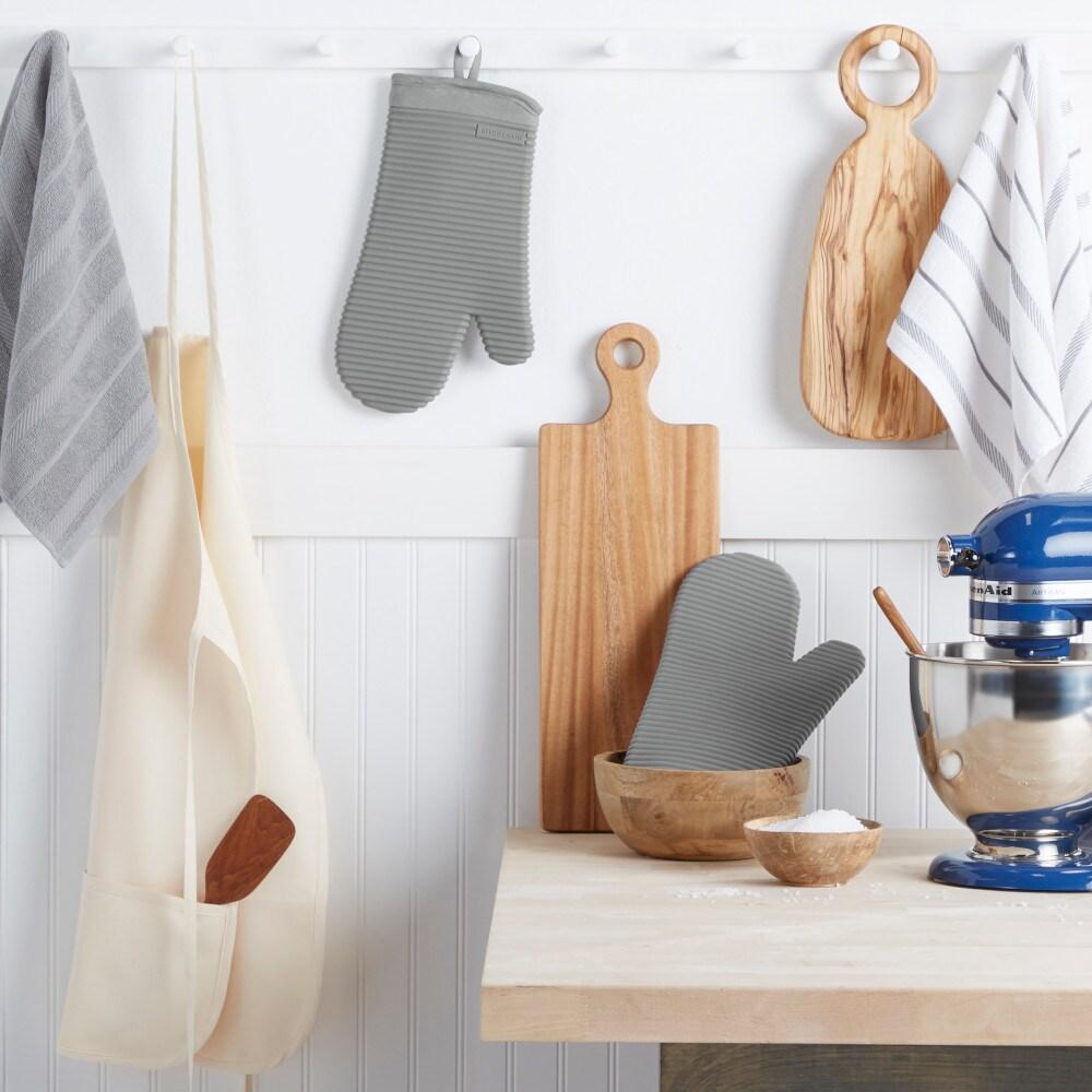 KitchenAid Matte Grey Ribbed Soft Silicone Oven Mitts, Set of 2