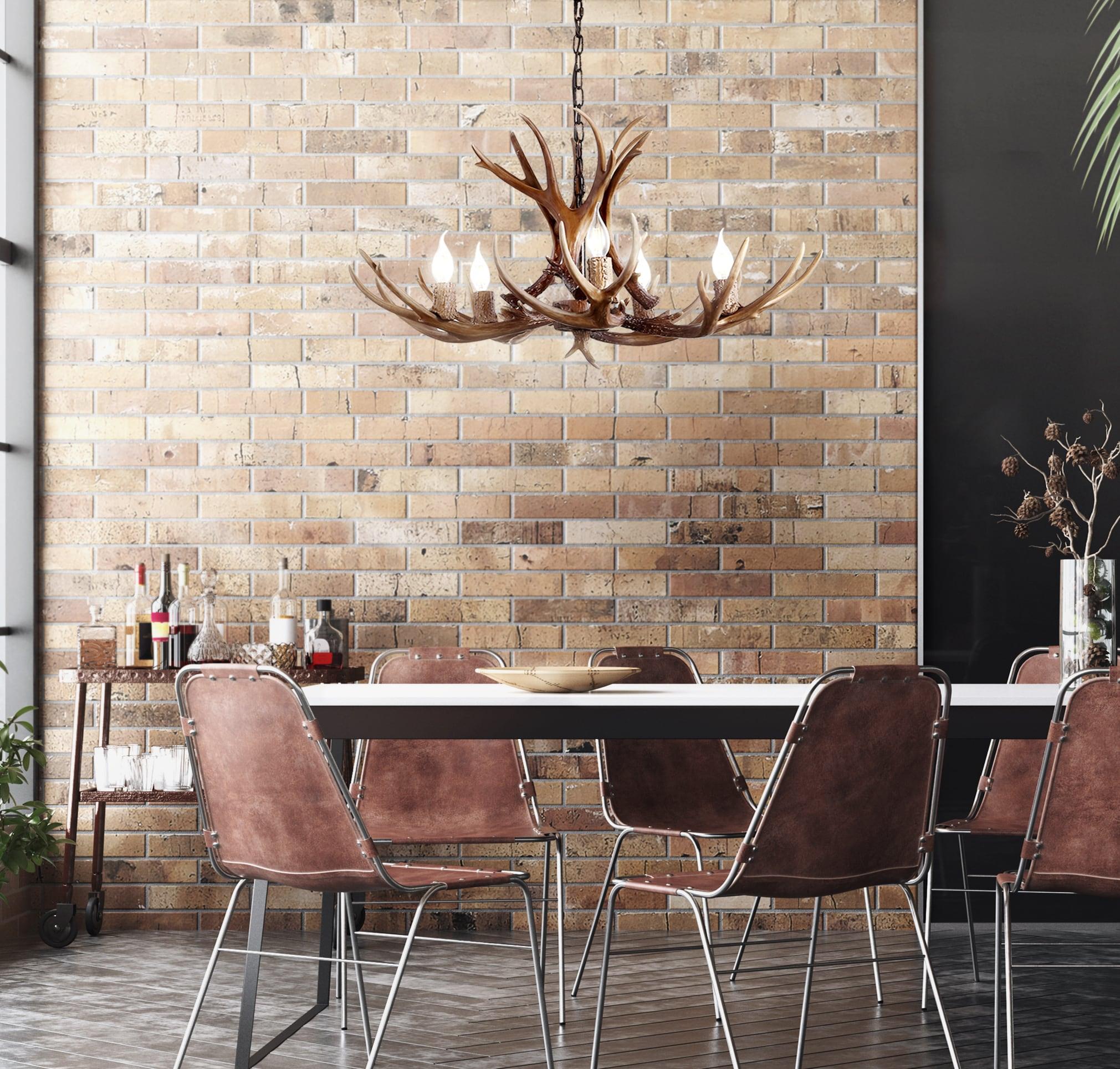 JONATHAN Y JYL6300A Eldora 30" Adjustable Resin Antler 5-Light LED Chandelier, Farmhouse, Rustic, Cottage, Transitional for living room, dinning room, bedroom, office Bulb Included, Brown