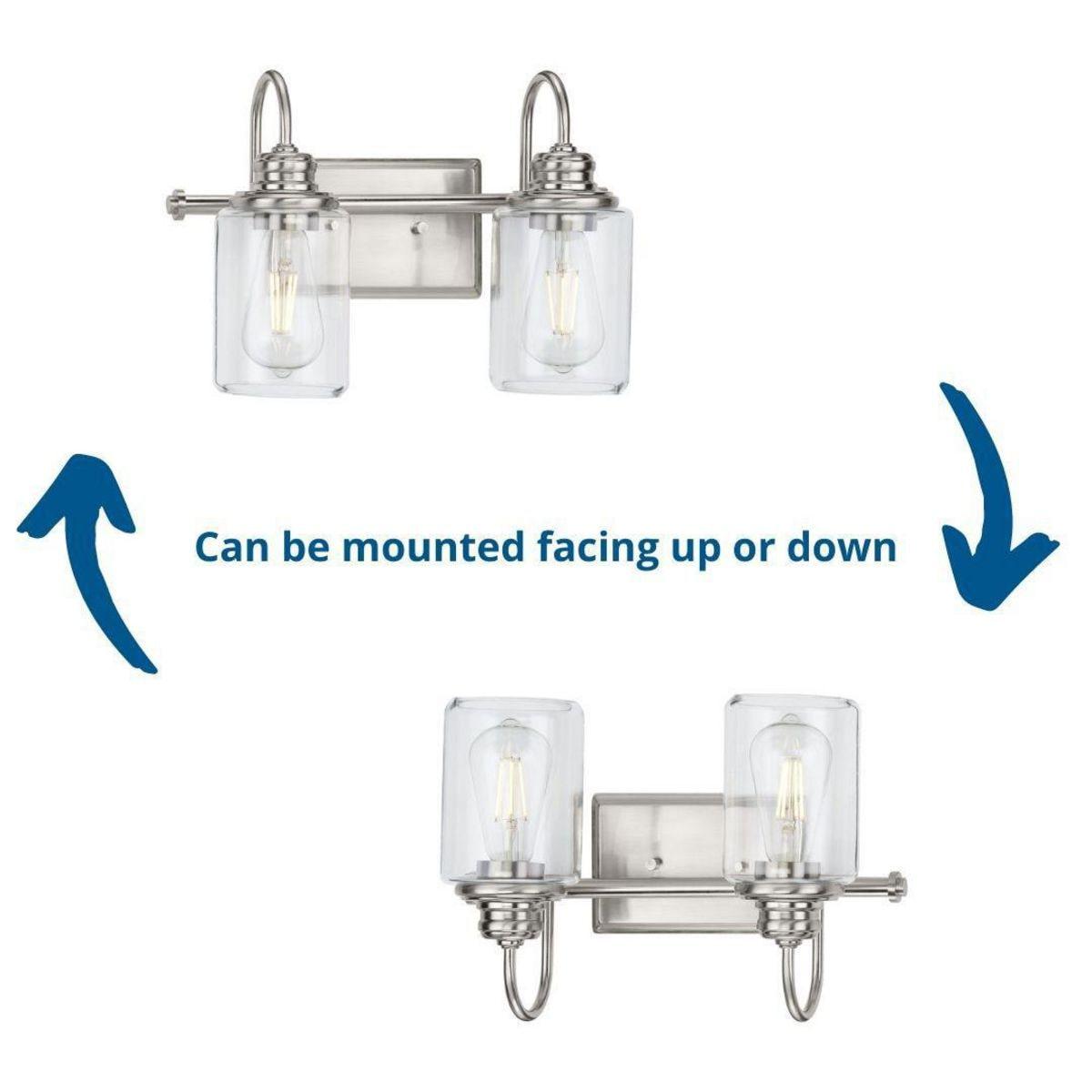 Aiken Collection Two-Light Brushed Nickel Clear Glass Farmhouse Style Bath Vanity Wall Light