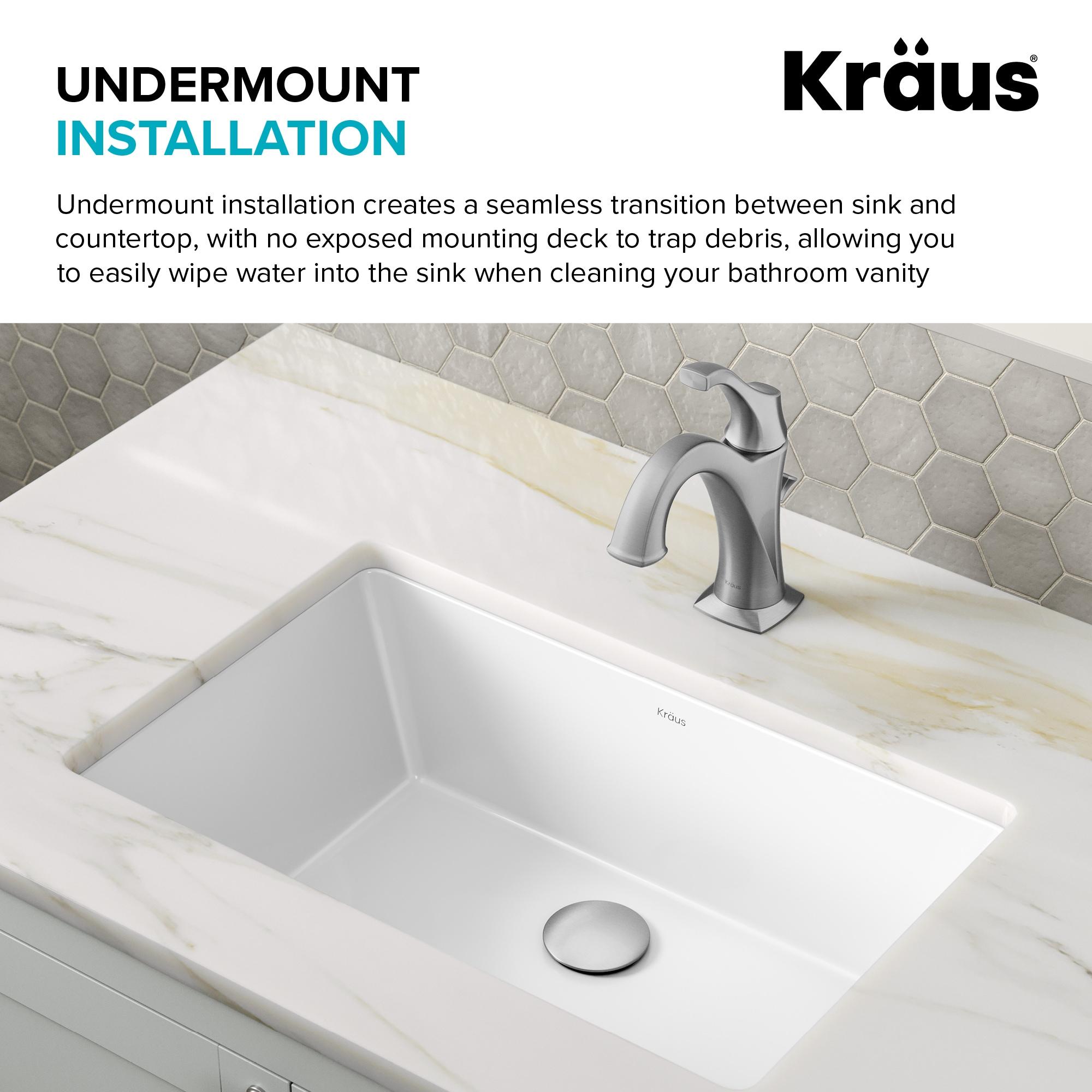 KRAUS Elavo. Rectangular Porcelain Ceramic Undermount Bathroom Sink In White With Overflow Drain, KCU-242
