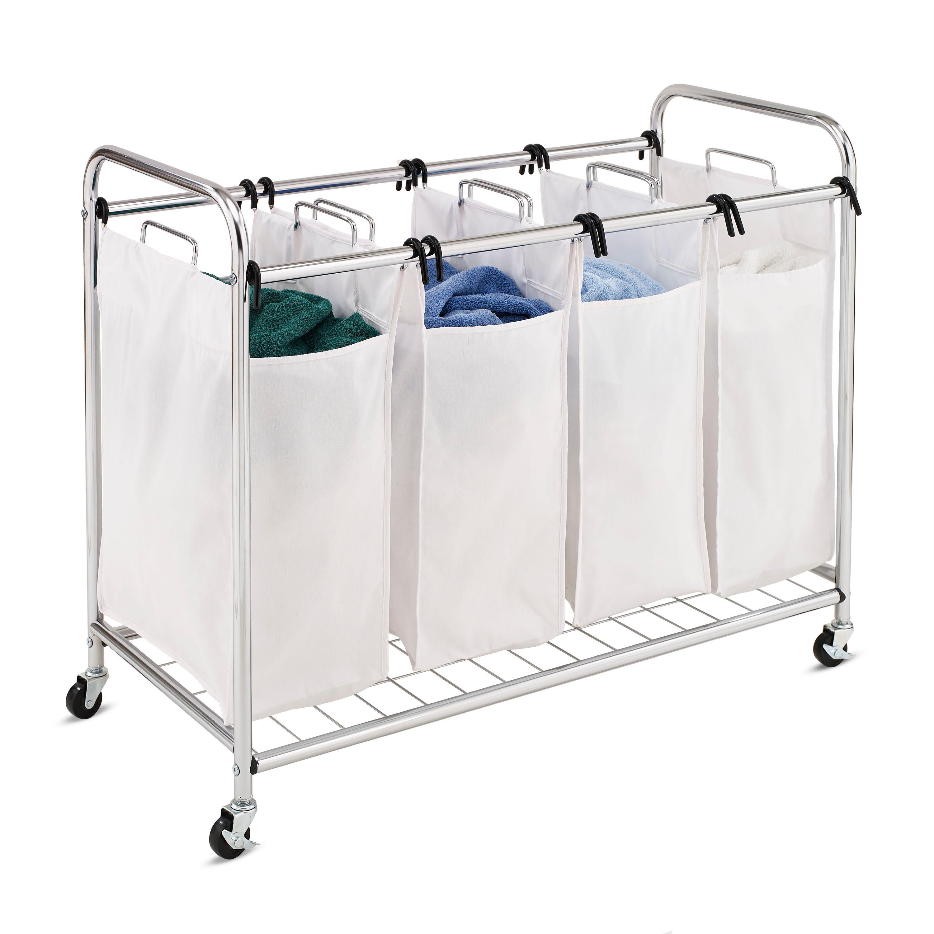 Honey-Can-Do Quad Laundry Sorter Chrome: Steel Frame, Removable Liner, Wheels, White, 4 Sorter Bags, 10 Volume Capacity