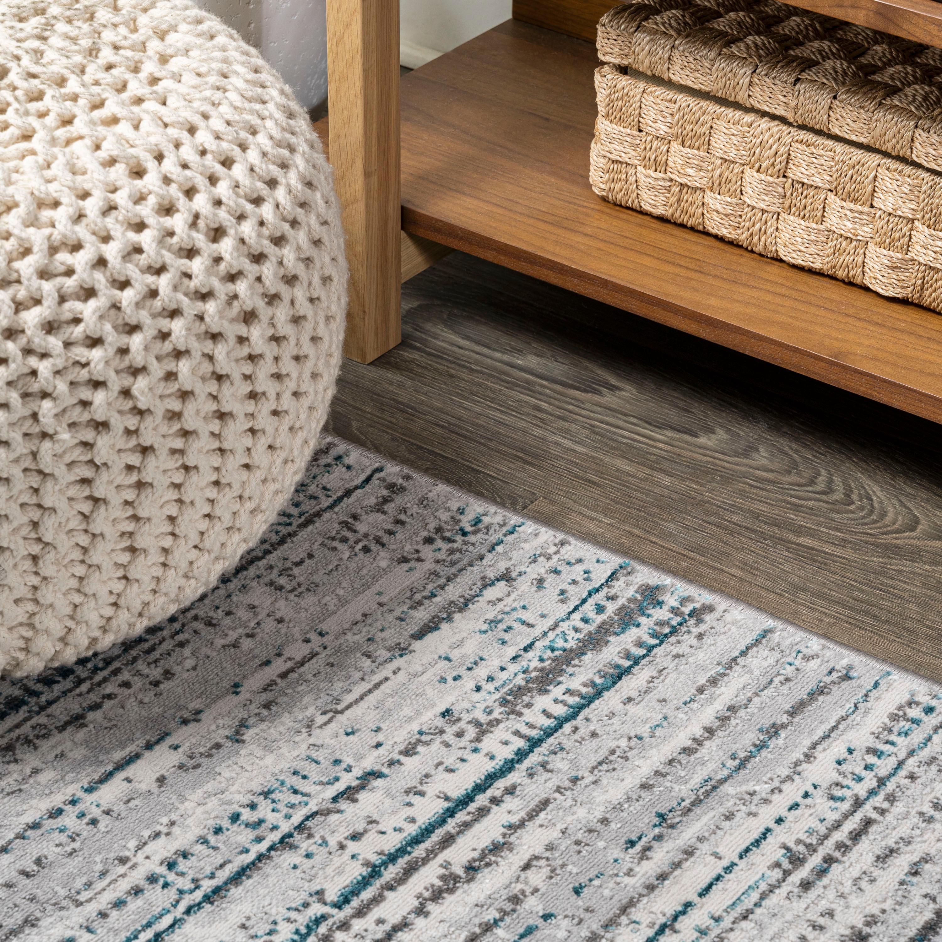 8'x10' Loom Modern Strie'  Area Rug, Gray/Turquoise - JONATHAN Y