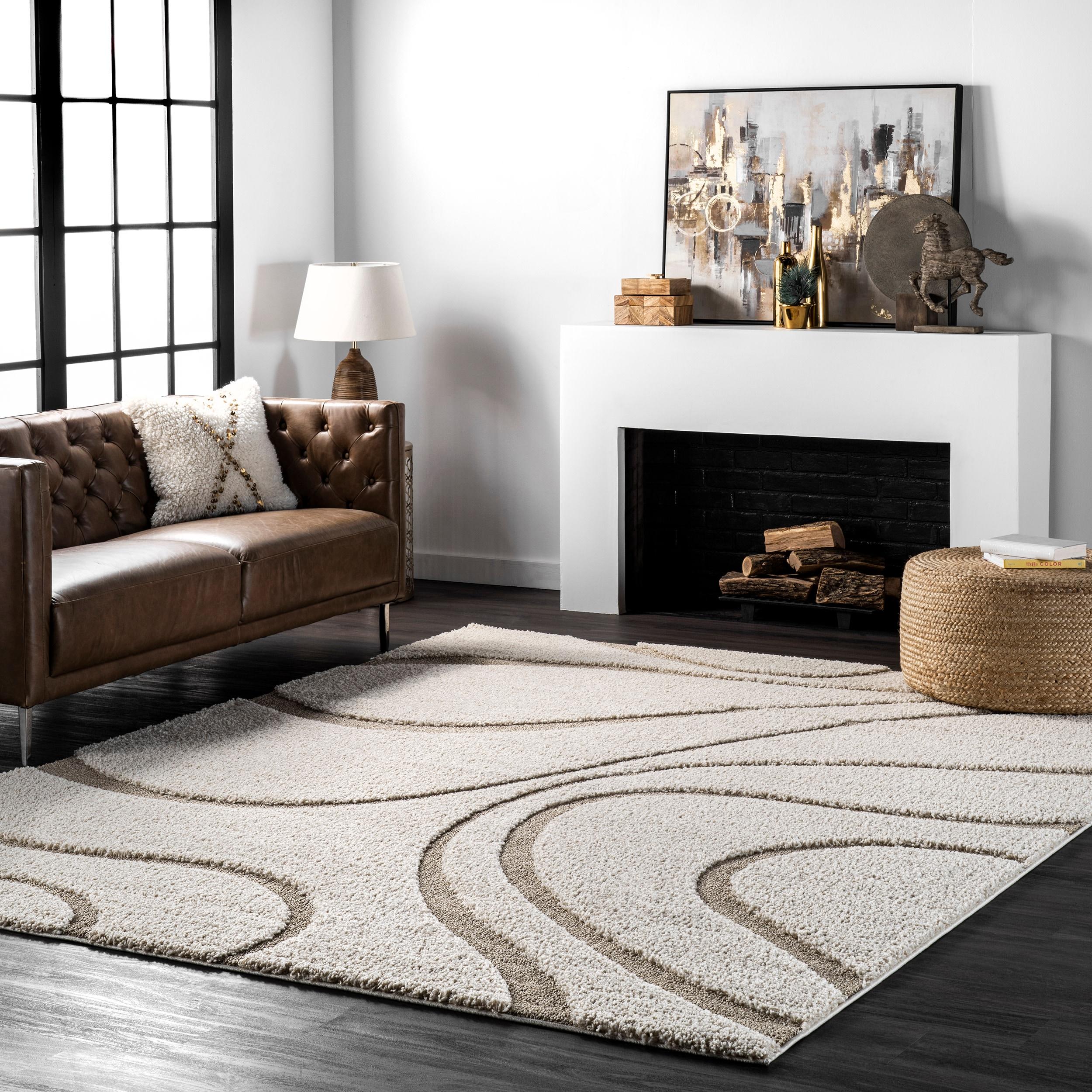 Nuloom Carolyn Abstract 6 Square Shag Indoor Area Rug for Living Room Bedroom Dining Room Nursery, Cream/Beige