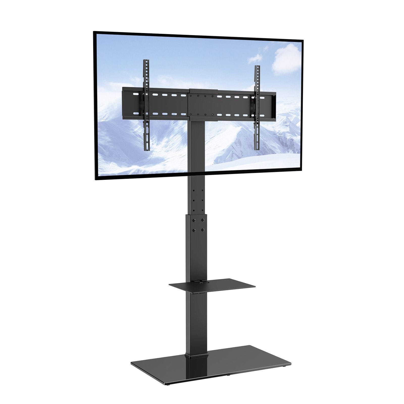TV Mount Stand, Swivel Tall TV Stand for 32 - 85 in. TVs Height Adjustable with Tempered Glass Base for Bedroom, Study