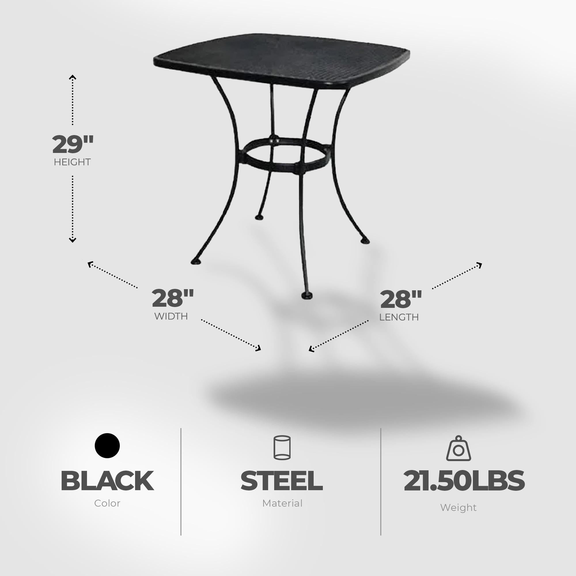 Woodard Uptown Sleek Contemporary 28 Inch Outdoor Steel Mesh Square Top Bistro Style Patio Dining Table with Tapered Legs, Black