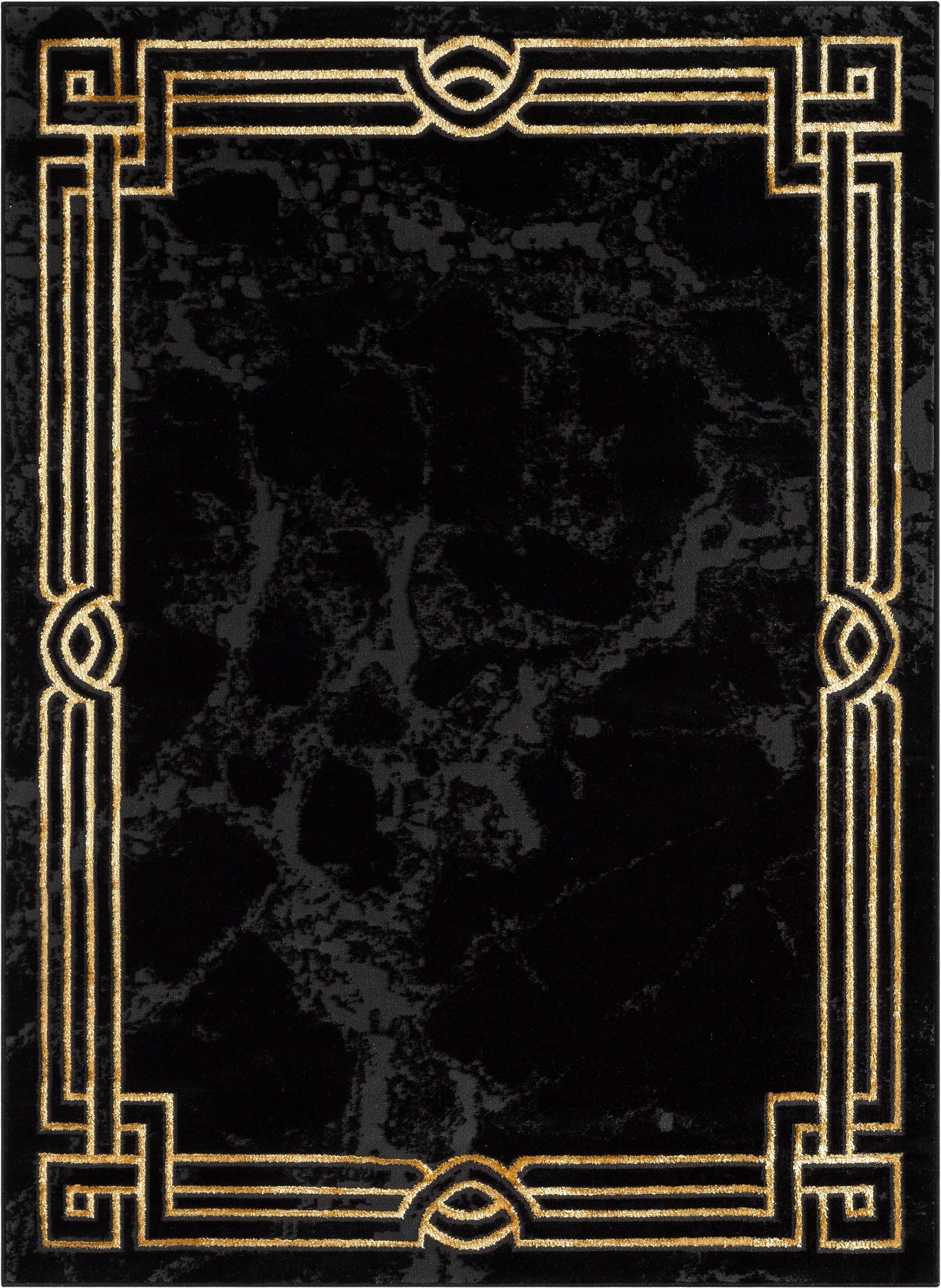 FairmontMarble Abstract Black Gold Glam Area Rug for Living Room, Bedroom, Dining Room and Hallway