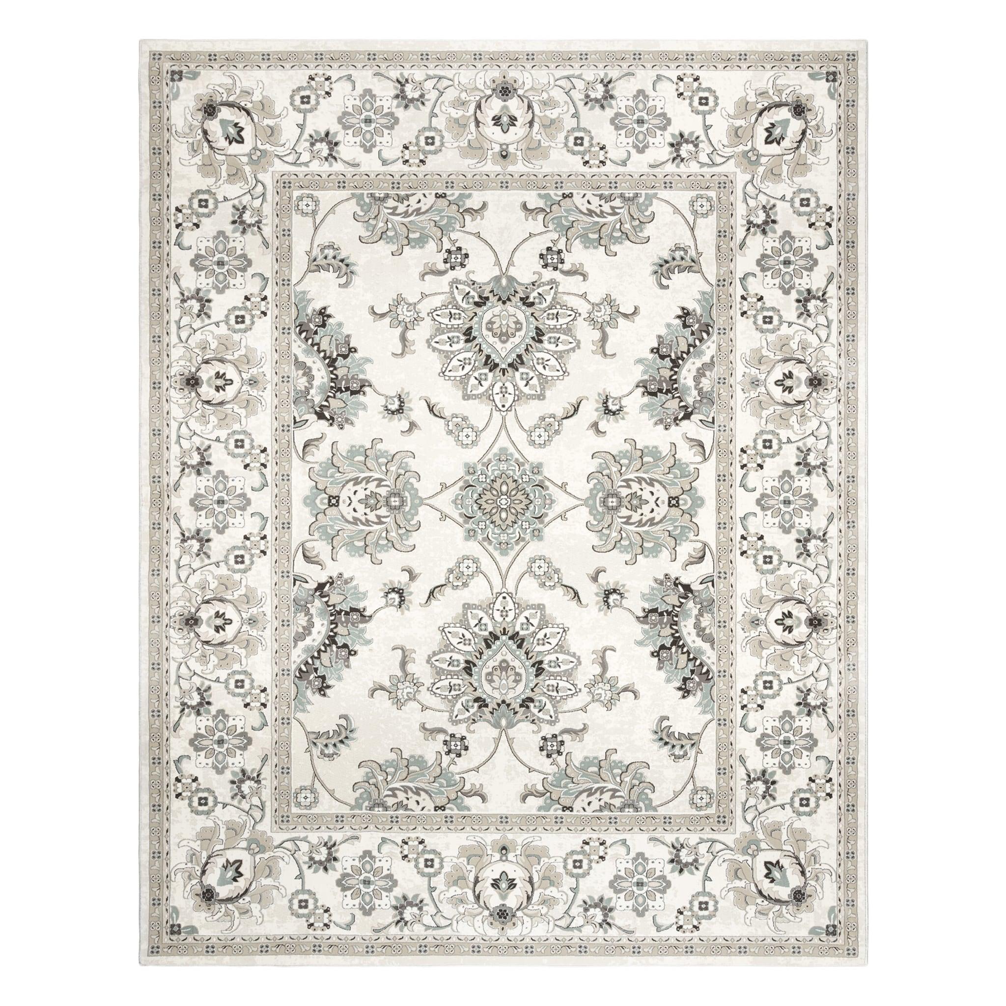 Majestic Moena Ivory/Gray Traditional Oriental Floral Border Area Rug