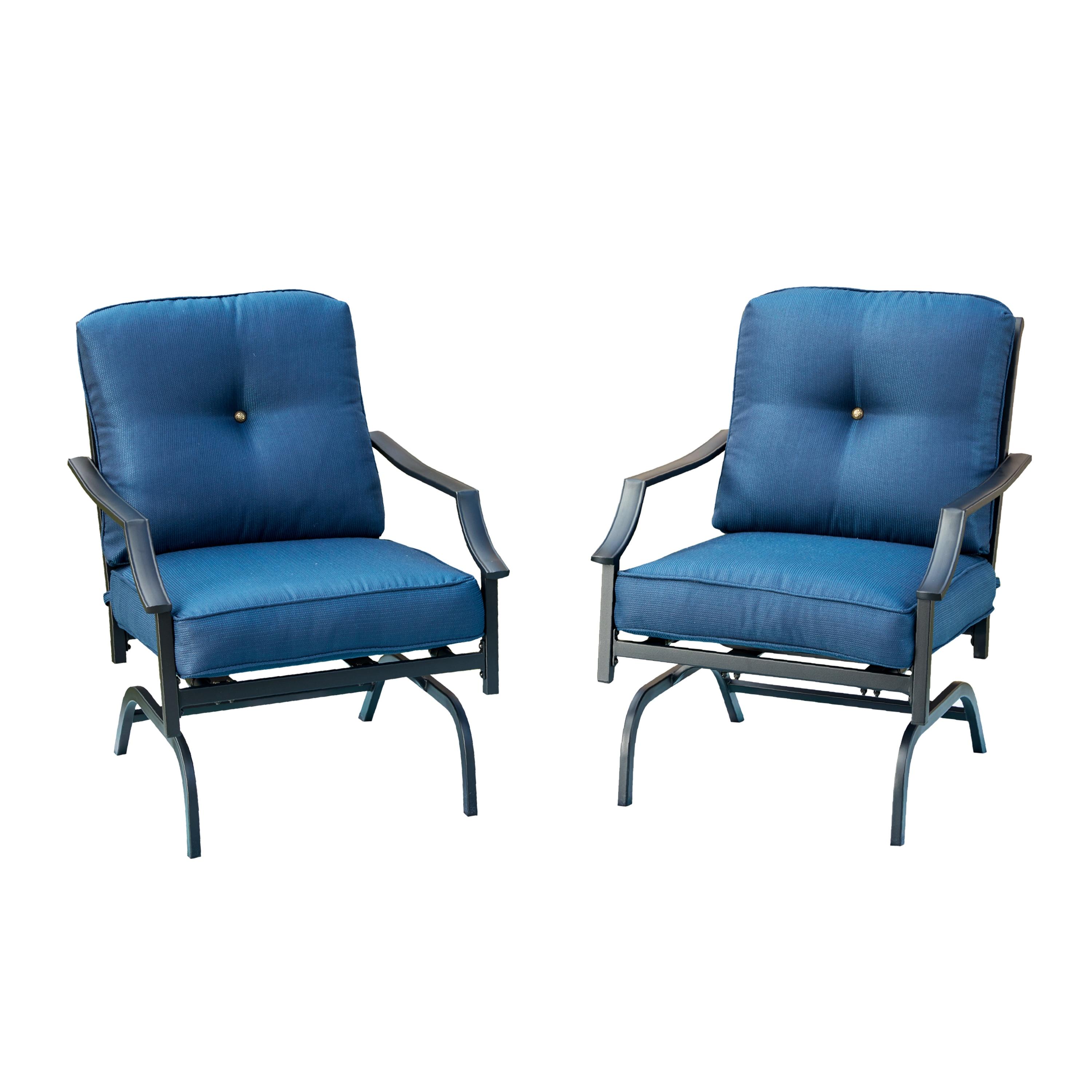 Blue Cushioned Black Steel Rocking Dining Chairs Set