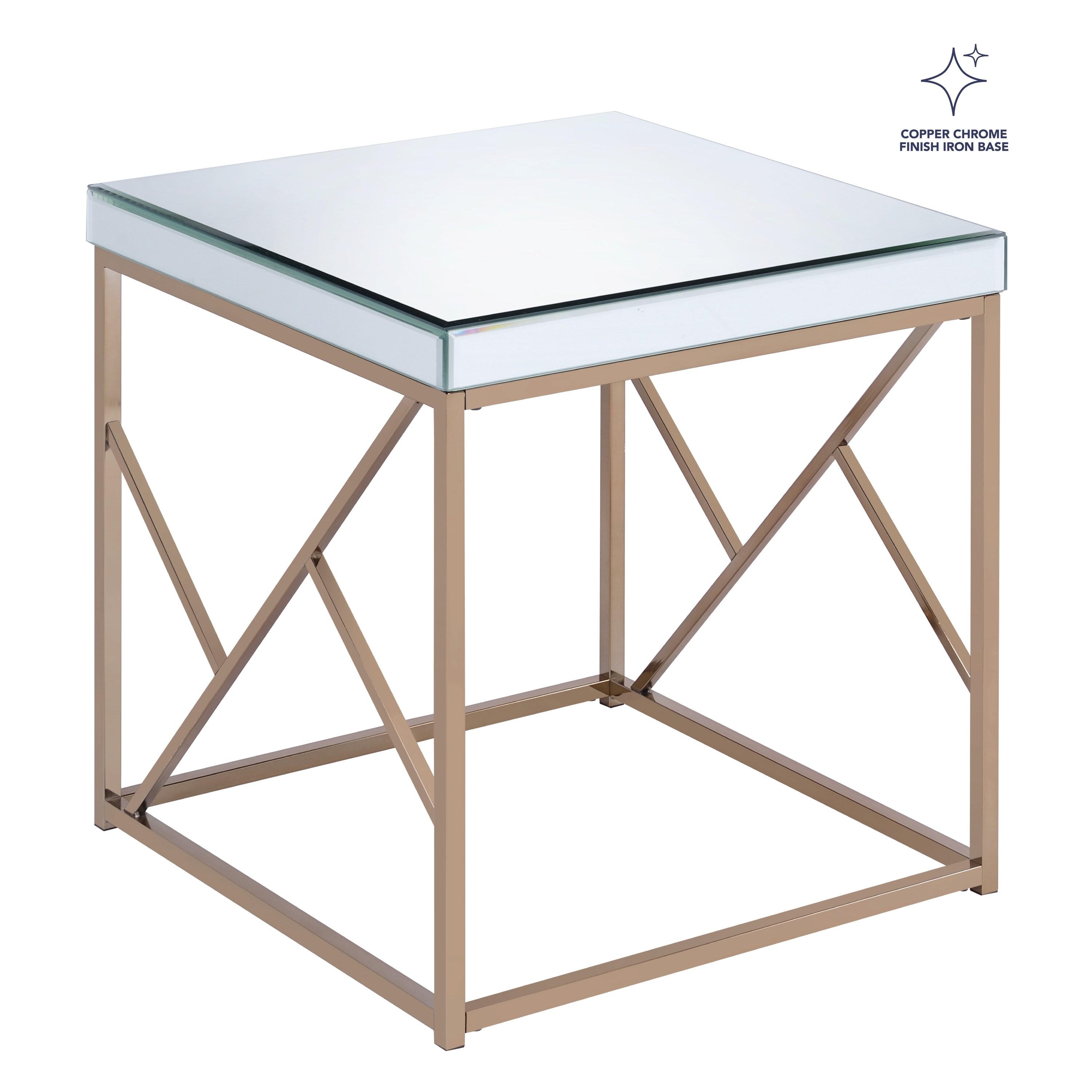 Steve Silver Evelyn Square Mirror Top End Table, Copper