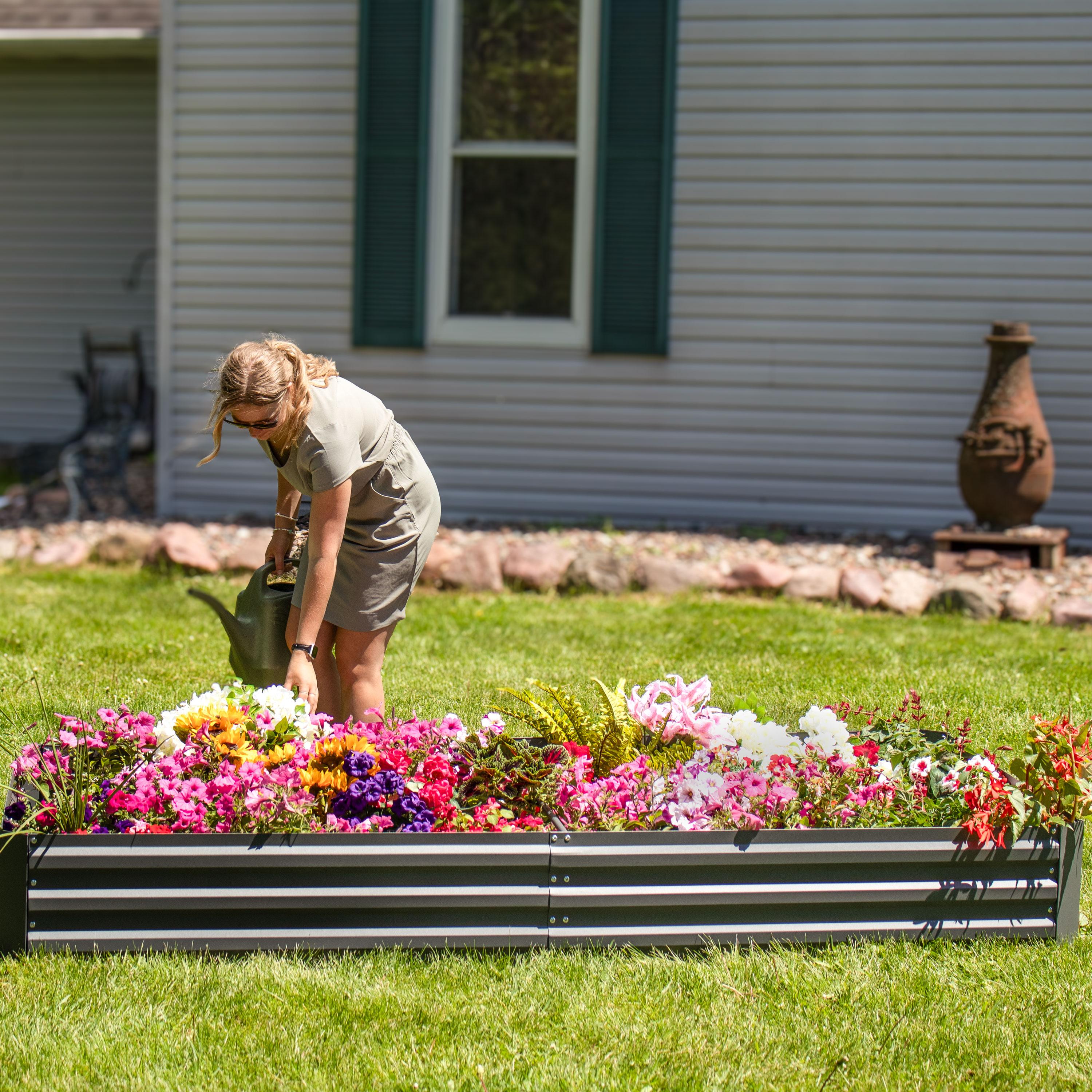 Sunnydaze Galvanized Steel Rectangle Raised Garden Bed - 4' x 8' - Gray