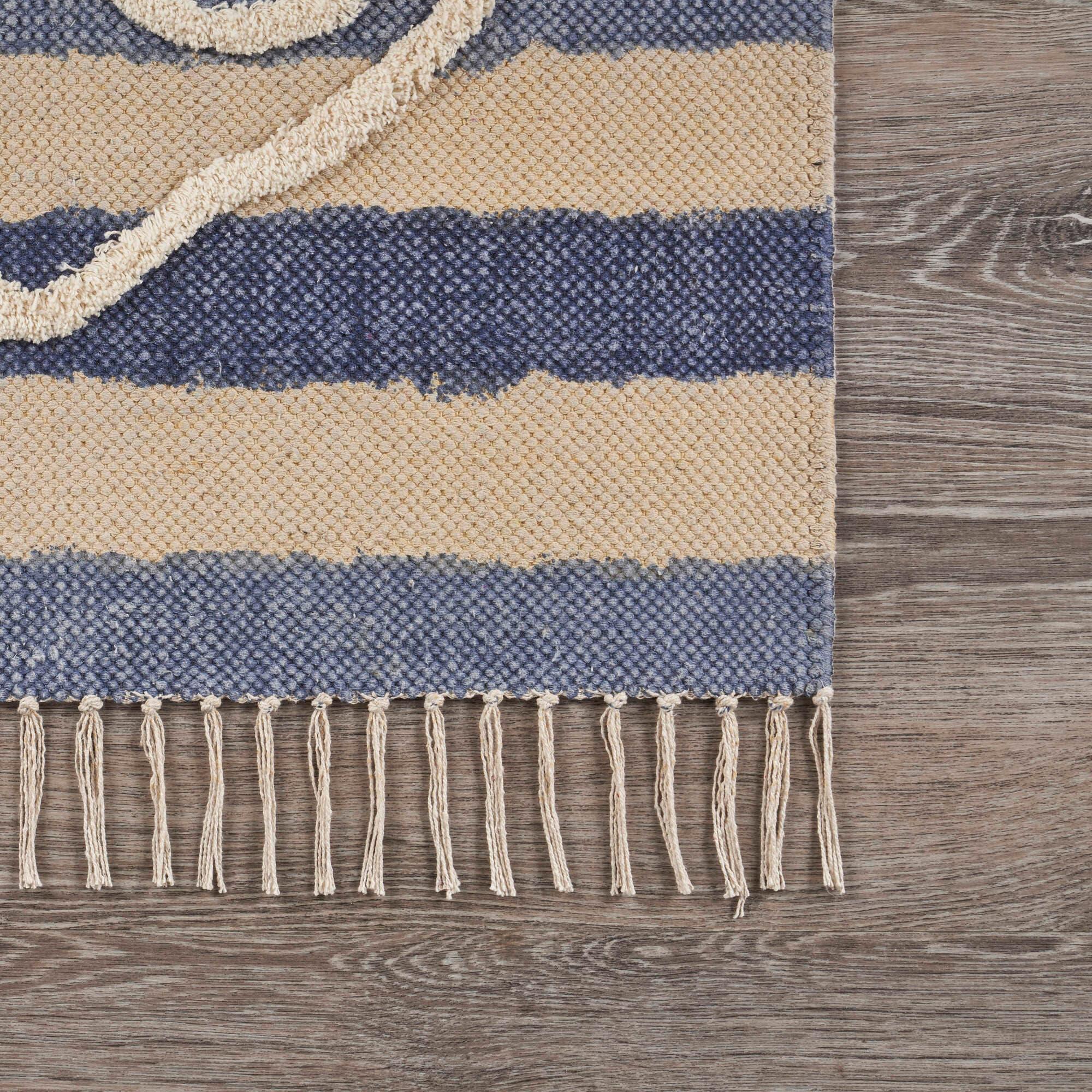 Ox Bay Blair 2'6" x 3'9" Blue/Beige Shag Anchor Striped Durable Indoor Area Rug