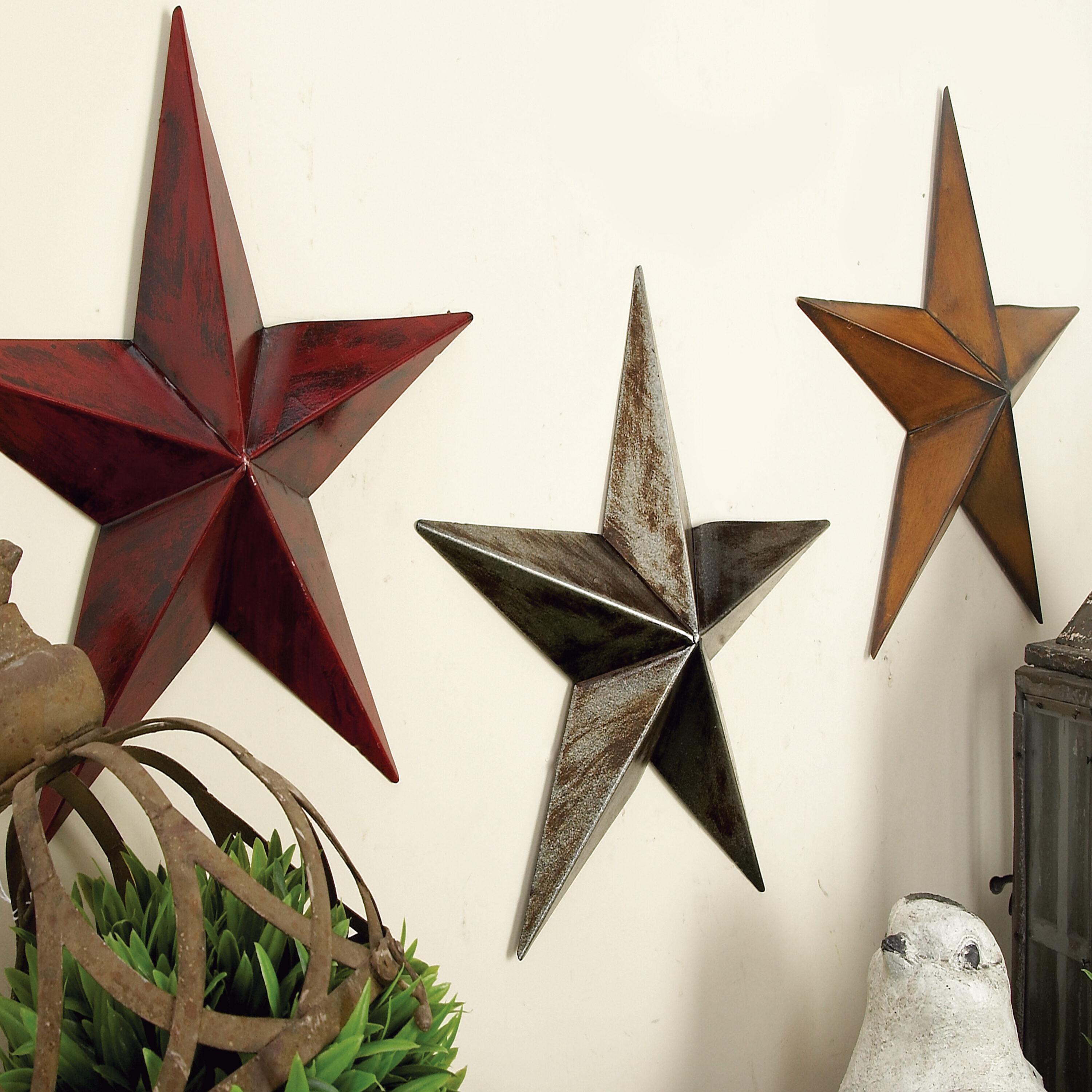 Metal Indoor Outdoor Star Multi Colored Wall Decor Set (Set of 3)