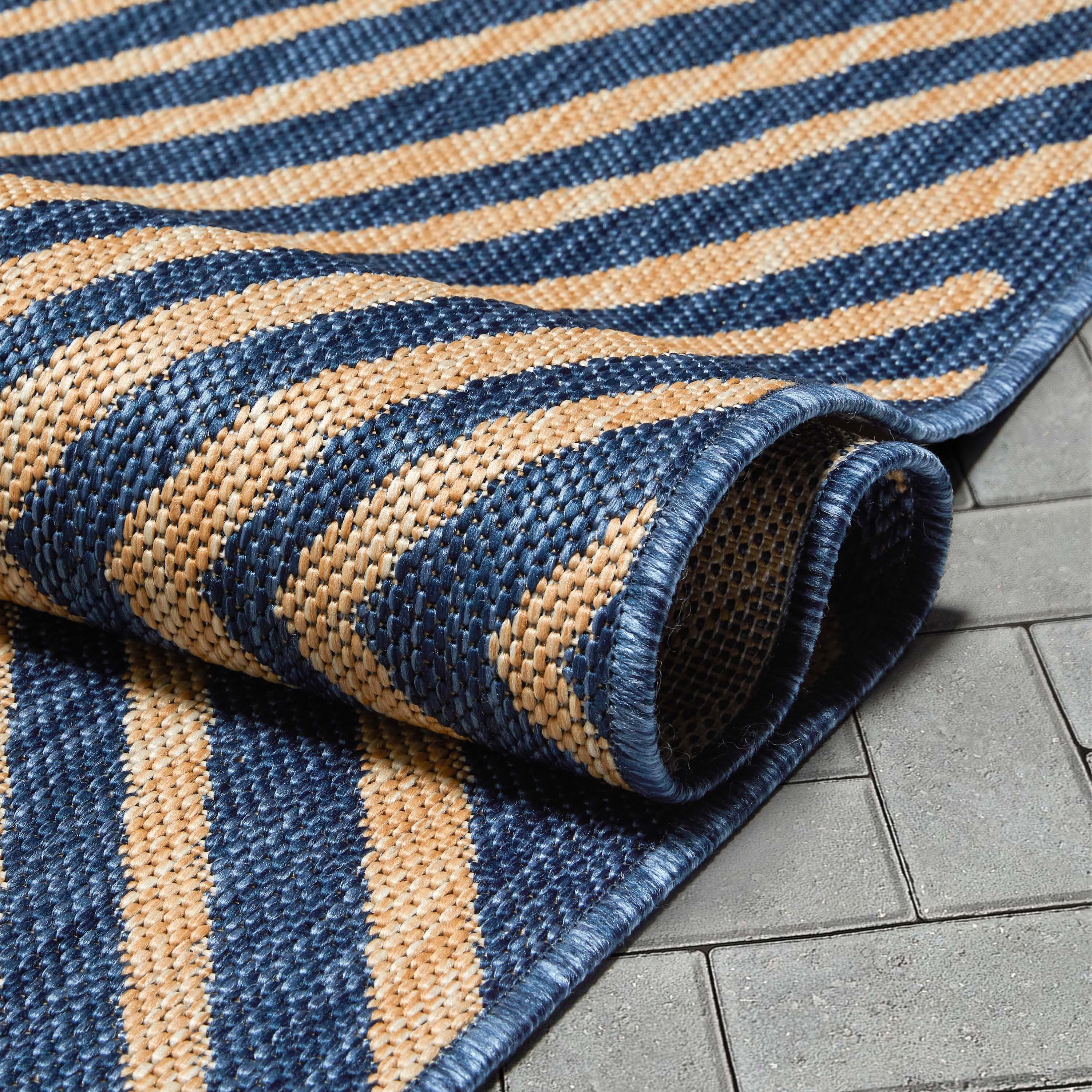 Marshanna Kesia Modern Stripes Indoor/Outdoor Blue Flat-Weave Rug