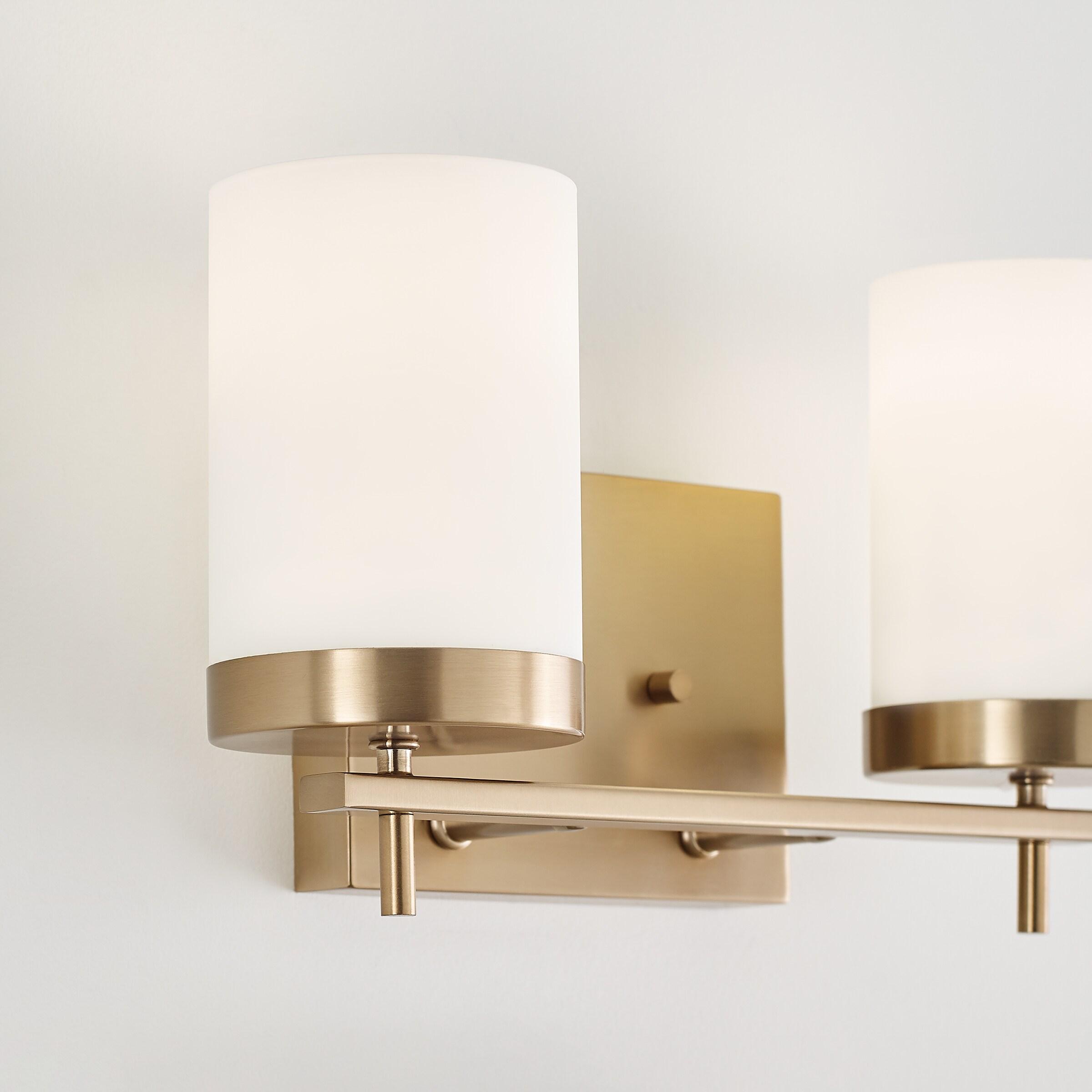 Zire Elegant 2-Light Vanity Fixture in Satin Brass with Etched Glass