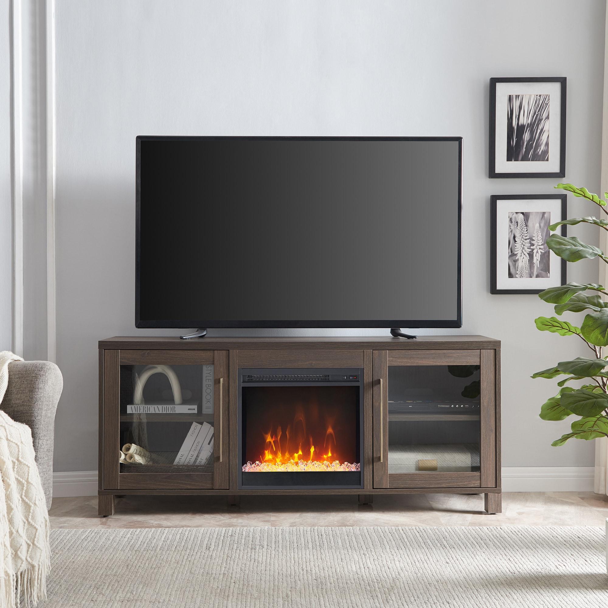Evelyn&Zoe Quincy Rectangular TV Stand with Crystal Fireplace for TV's up to 65", Alder Brown