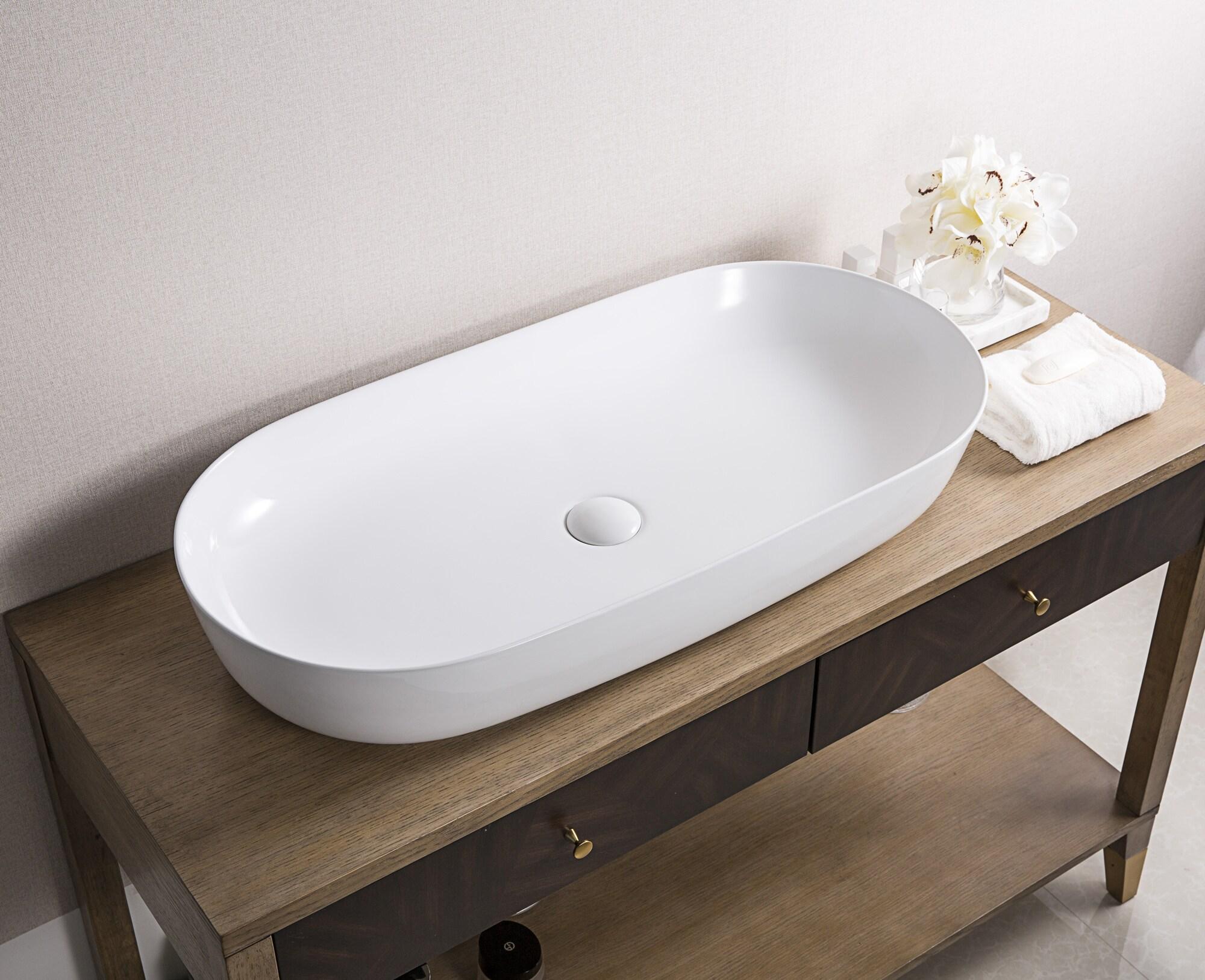 Ruvati RVB0432 Ruvati inch Bathroom Vessel Sink White Oval Above Counter Vanity Porcelain Ceramic