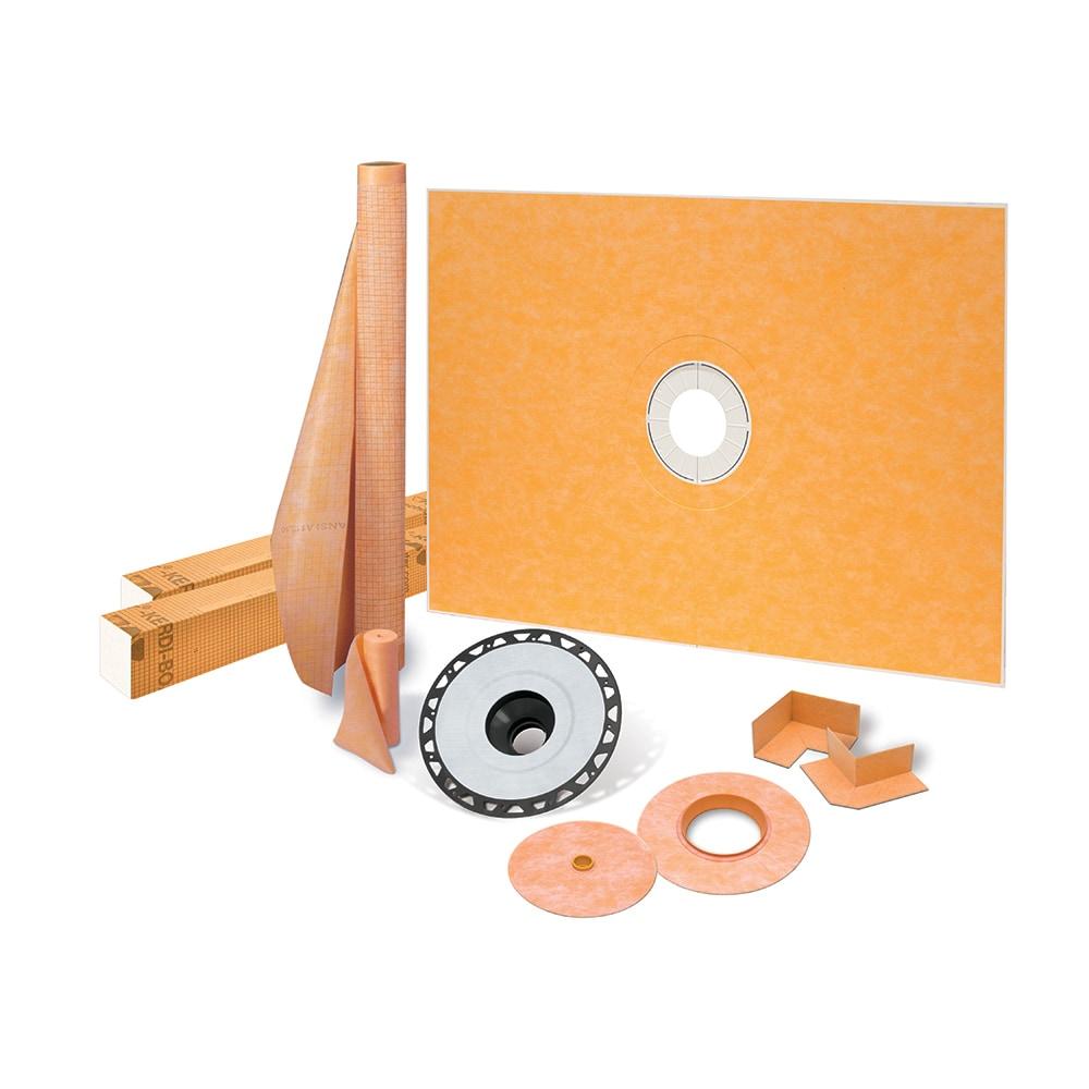Schluter Kerdi Shower Kit with Shower Tray, Curb, Waterproofing Membrane, Strips, and Seals - Waterproofing System for Tiled Showers - Center Outlet Position, 38" x 60" Tray Size - KSK9651525ABS