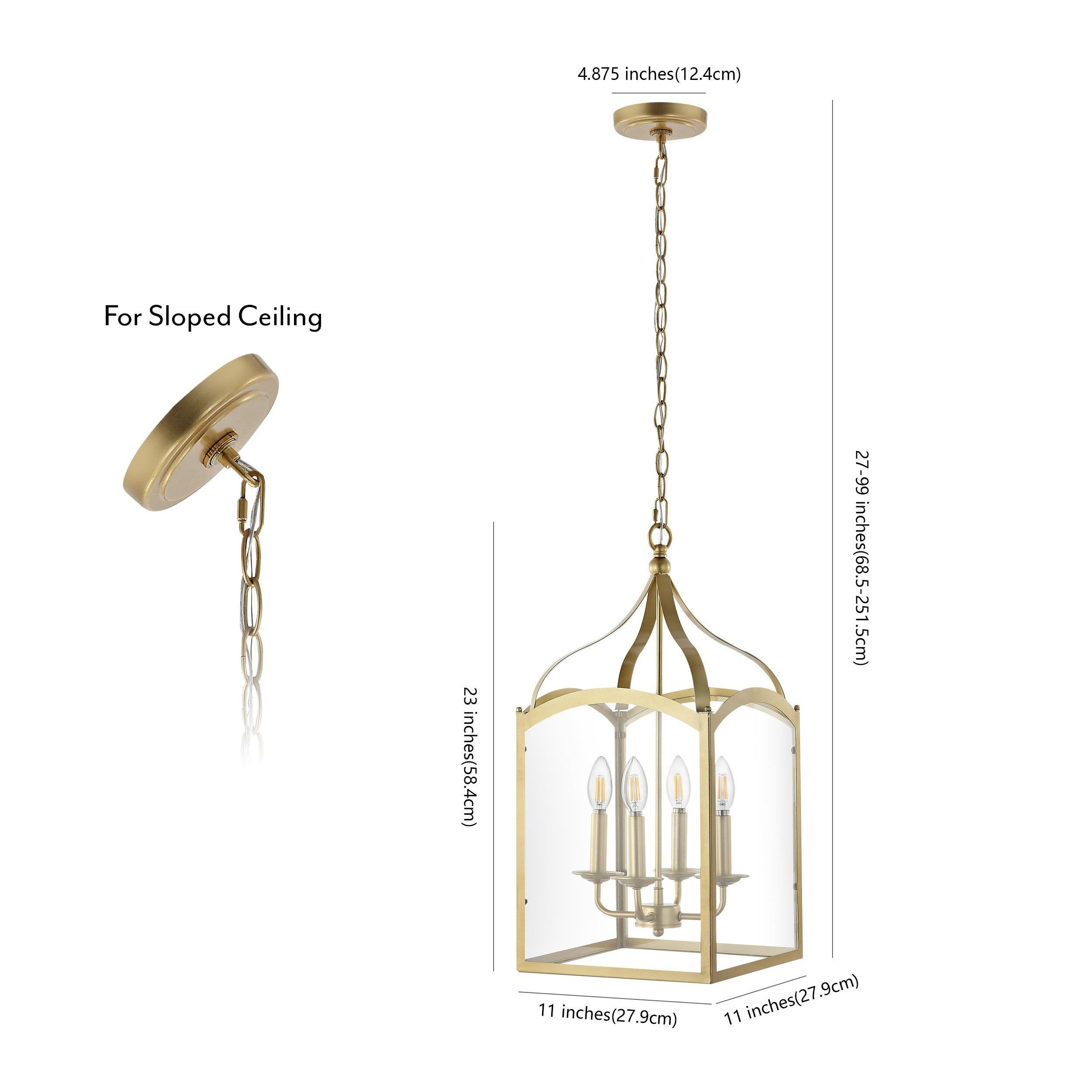 11" LED 4-light Ruth Classic Lantern Metal/Glass Pendant Antique Gold - JONATHAN Y: ETL Listed, Adjustable Height