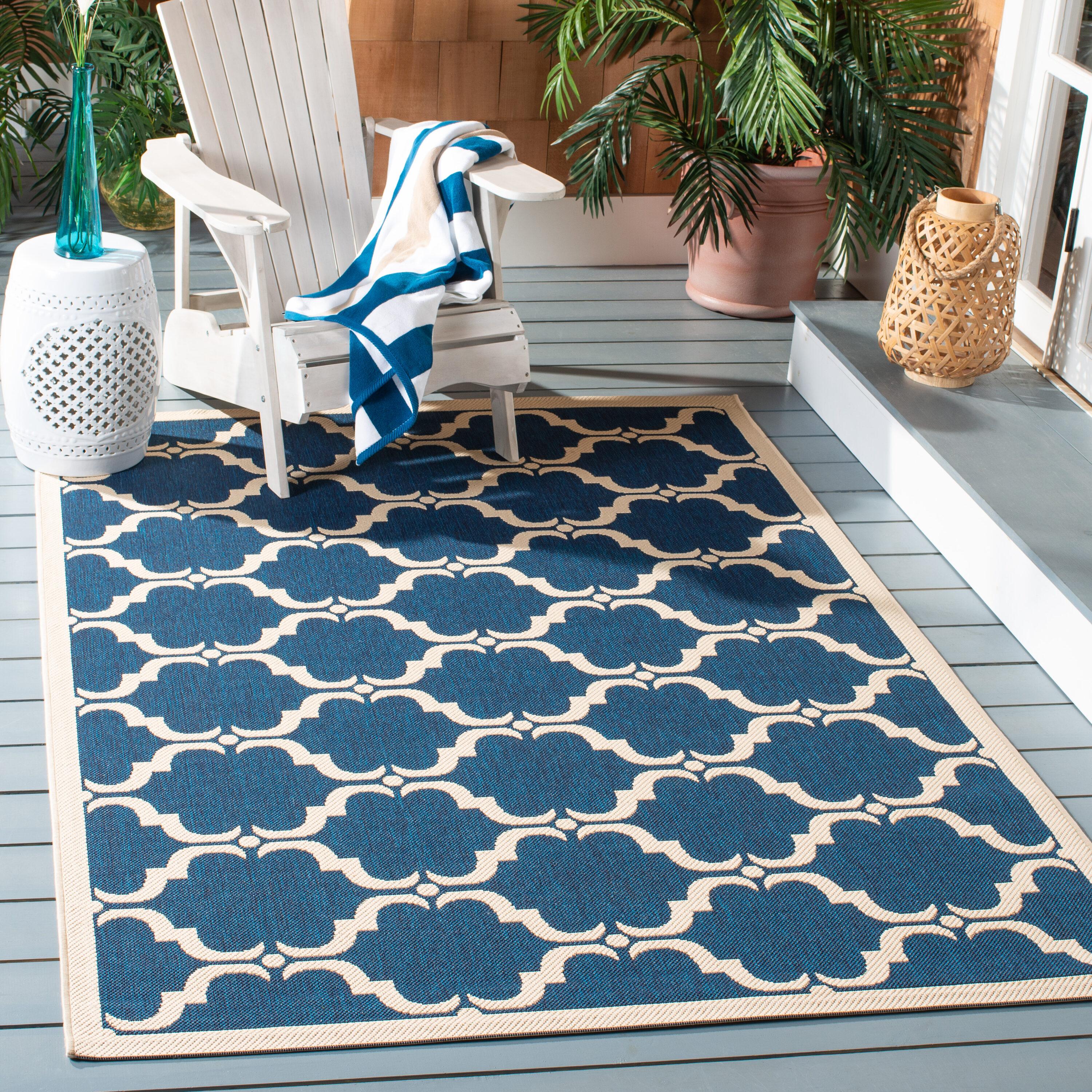 Courtyard CY6009 Power Loomed Indoor and Outdoor Area Rug - Navy/Beige - 5'3"x5'3" - Safavieh