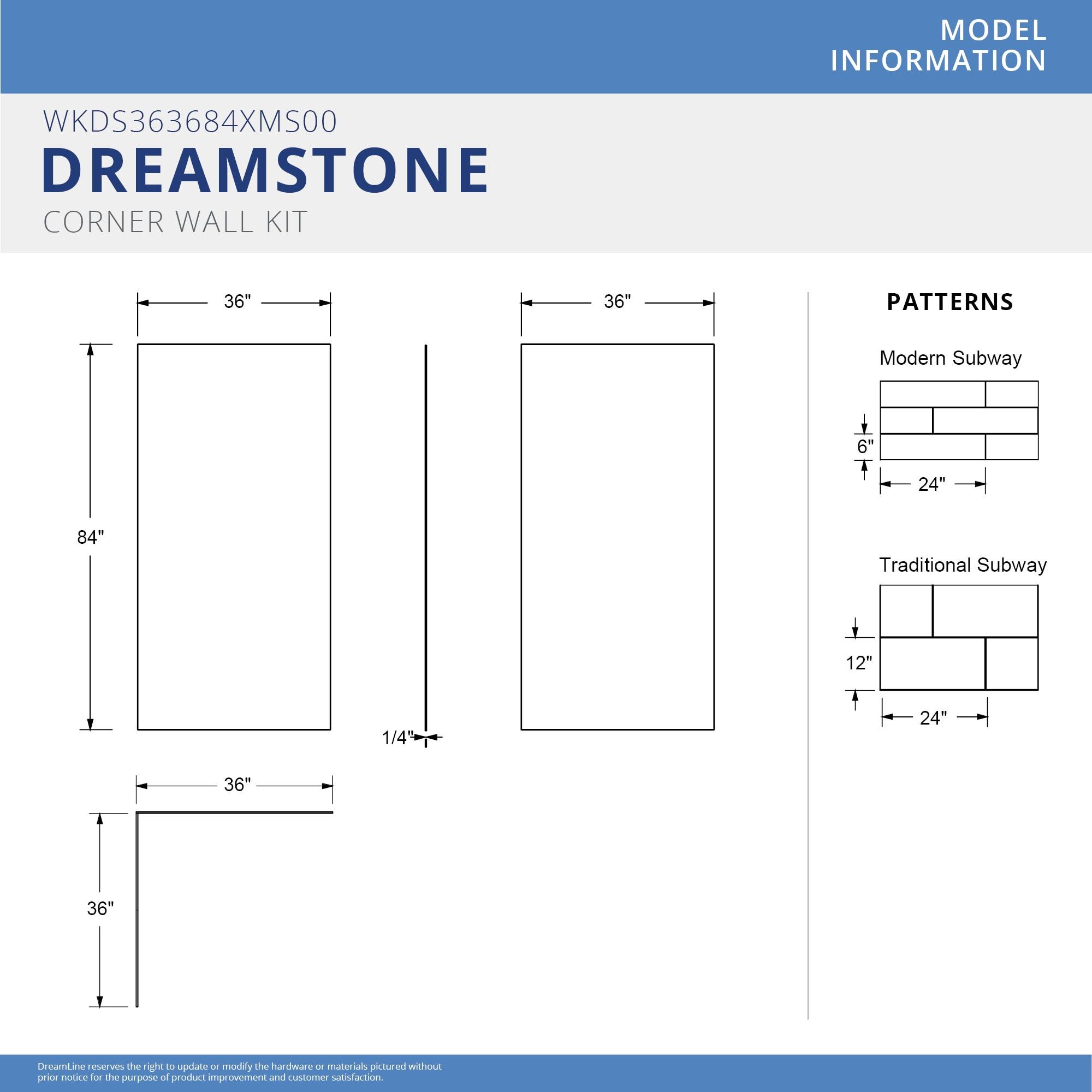 DreamLine DreamStone 36 in. D x 36 in. W Base and Wall Kit in White Modern Subway Pattern