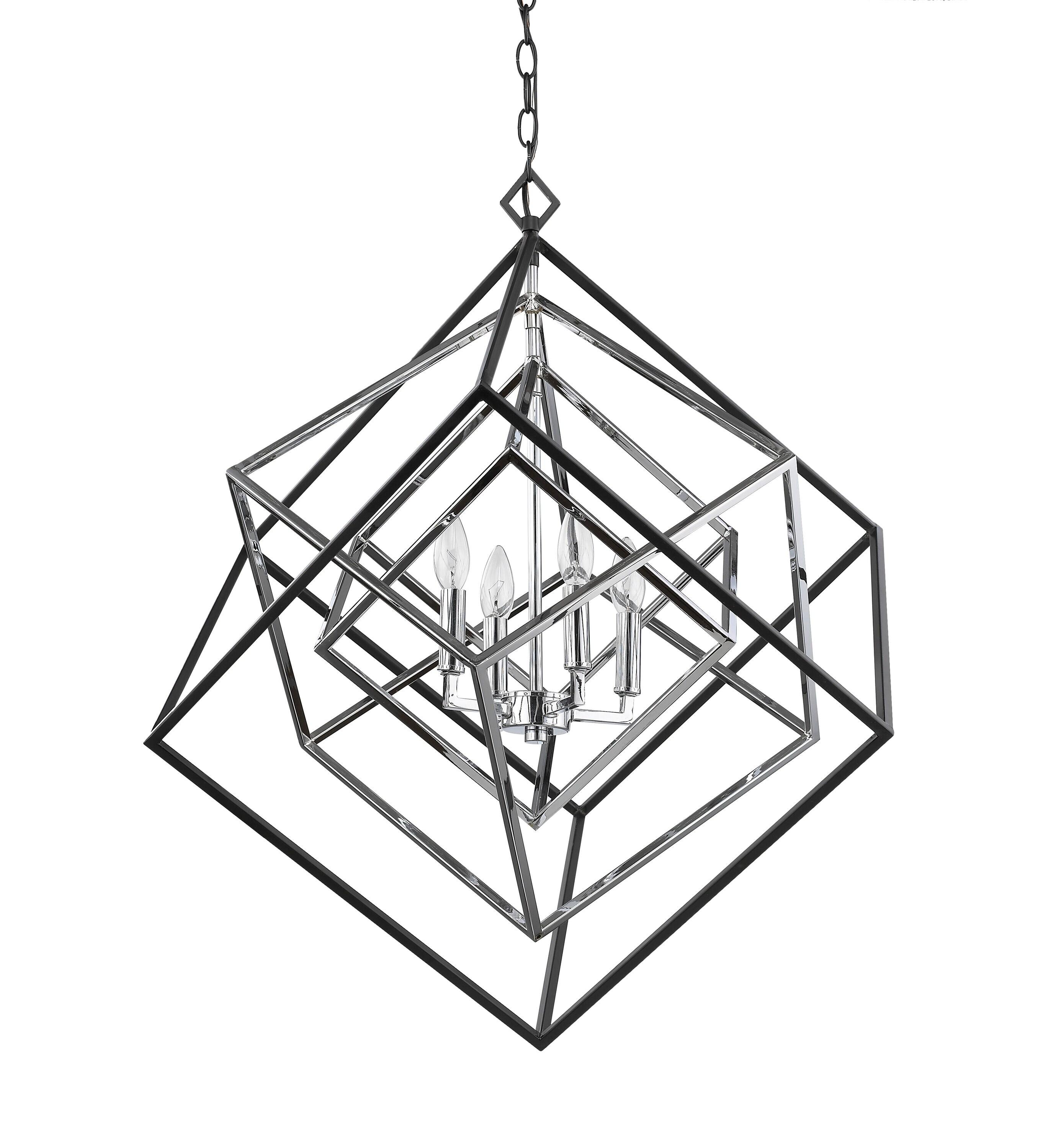 Euclid Modern Matte Black and Chrome 29.5" Steel Cage Chandelier