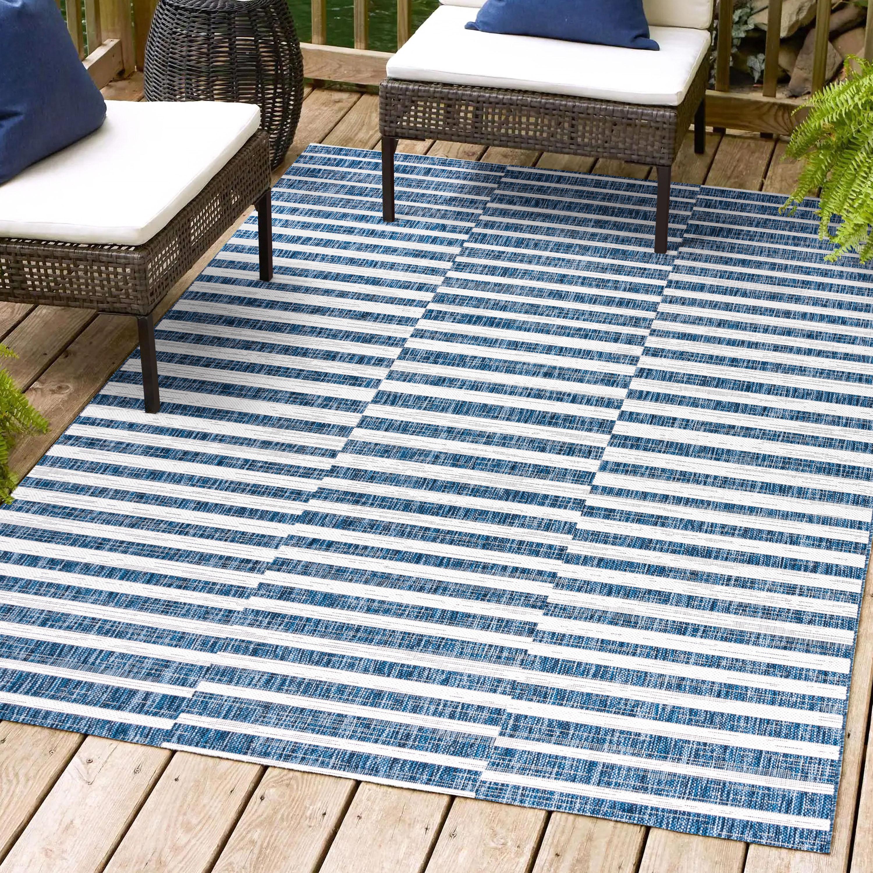 3'x5' Sukie Modern Offset Stripe Indoor/Outdoor Area Rug, Blue/Ivory - JONATHAN Y