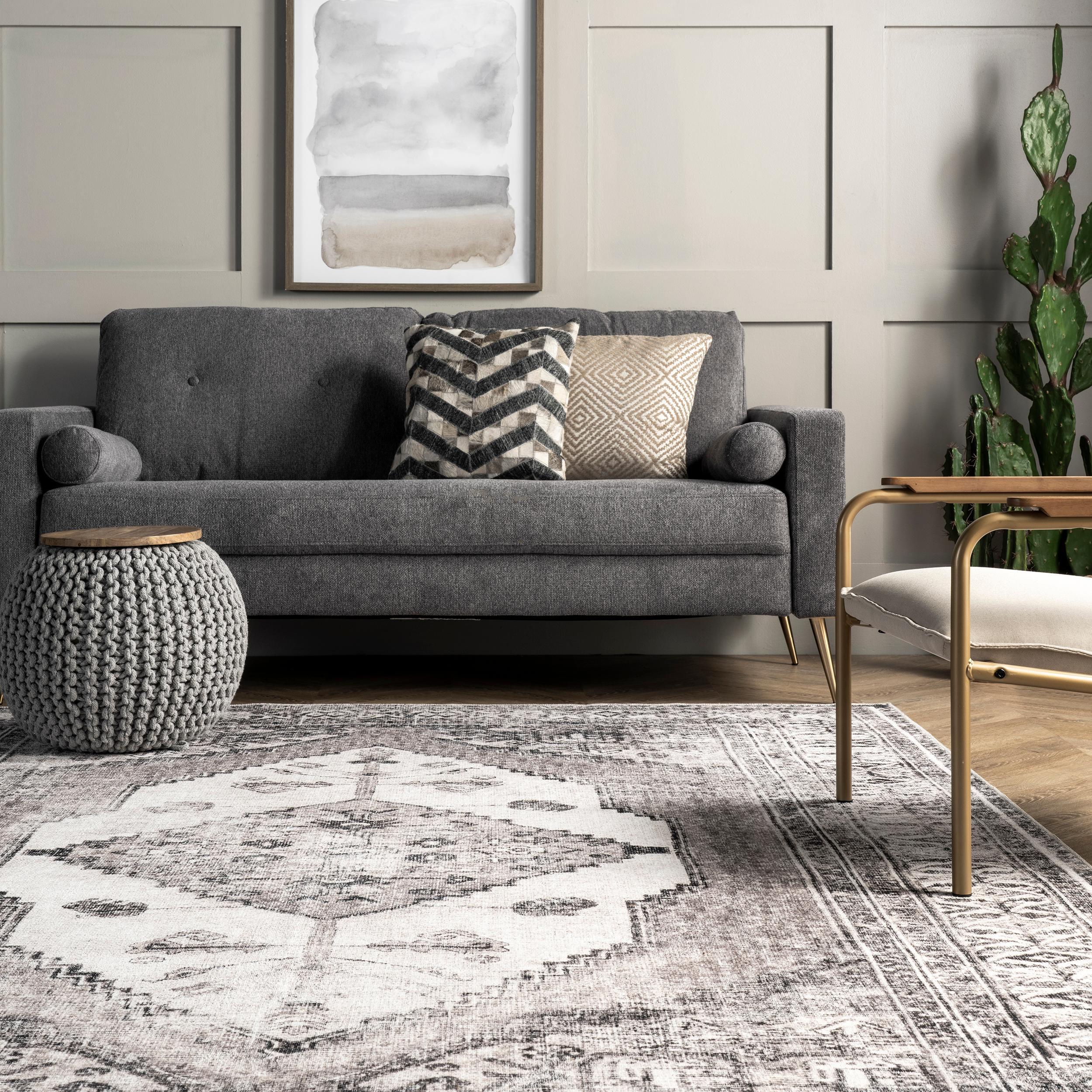 Nuloom Gladys Pet Friendly Machine Washable Vintage Medallion Area Rug, Runner 2' 6" x 8', Light Grey