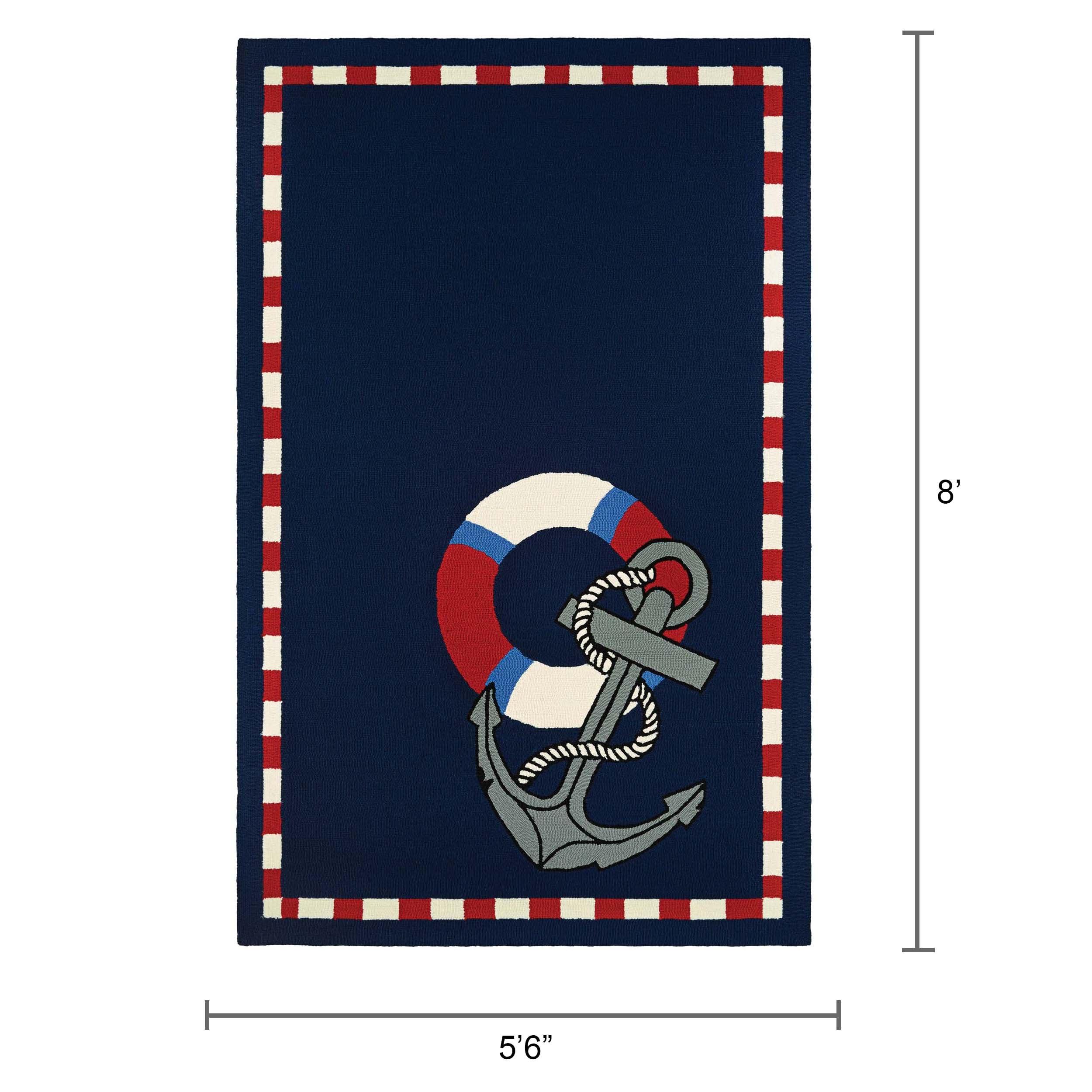 Couristan Outdoor Escape Anchors Away Indoor/Outdoor Area Rug, 5'6" x 8', Navy