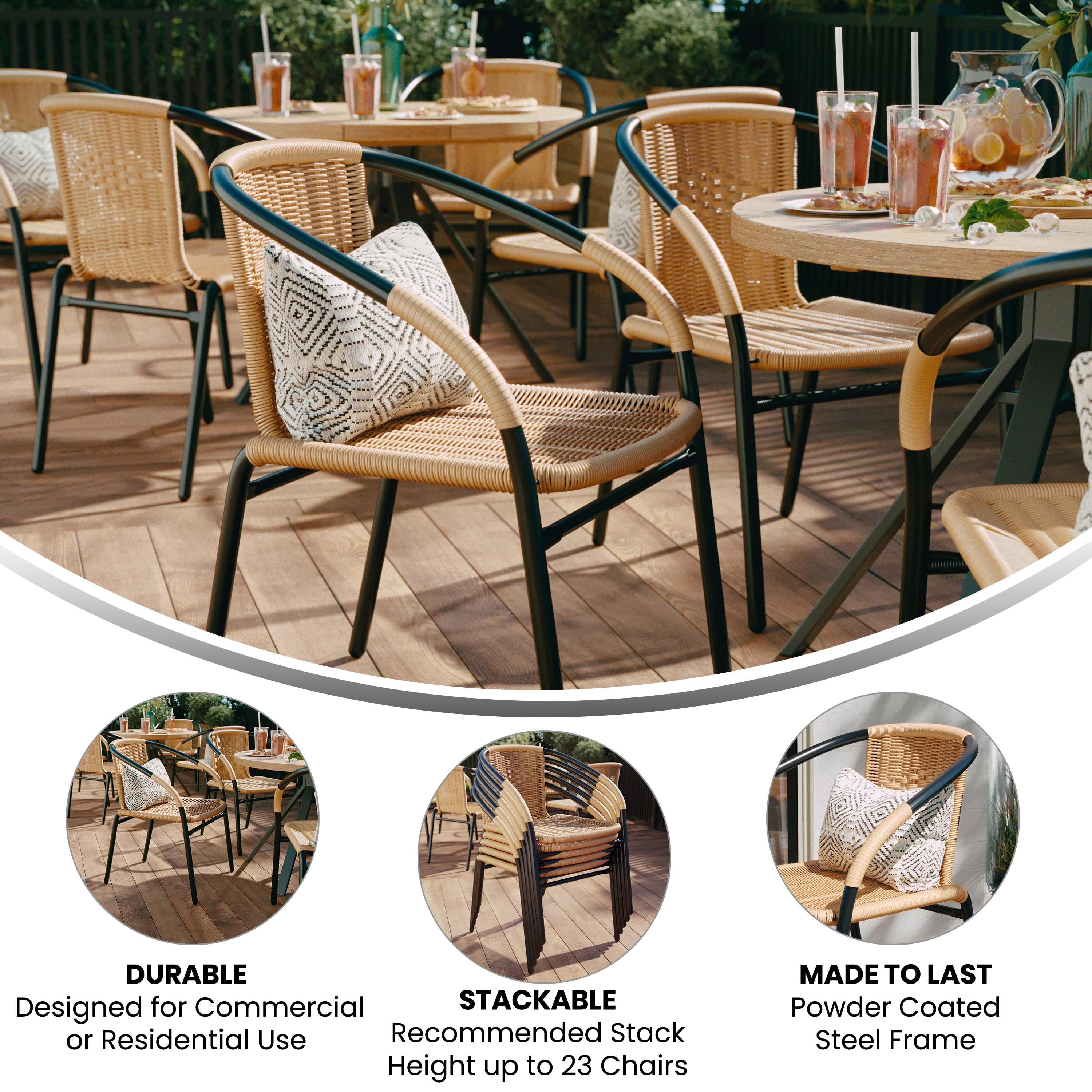 Flash Furniture Lila 2 Pack Beige Rattan Indoor-Outdoor Restaurant Stack Chair