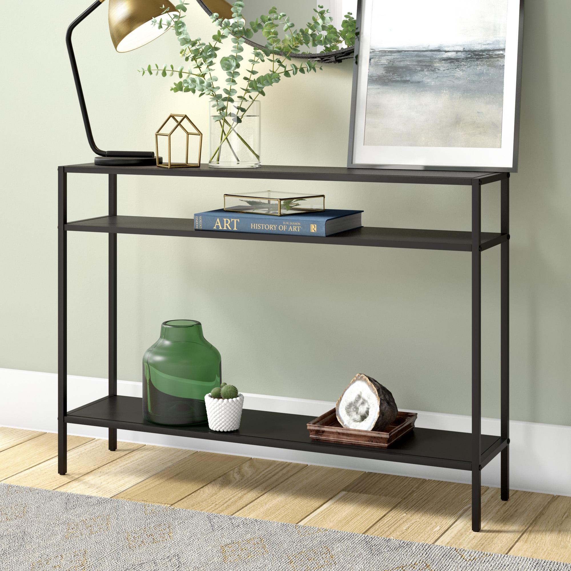 Evelyn&Zoe Ricardo 42" Wide Rectangular Console Table with Metal Shelves, Blackened Bronze
