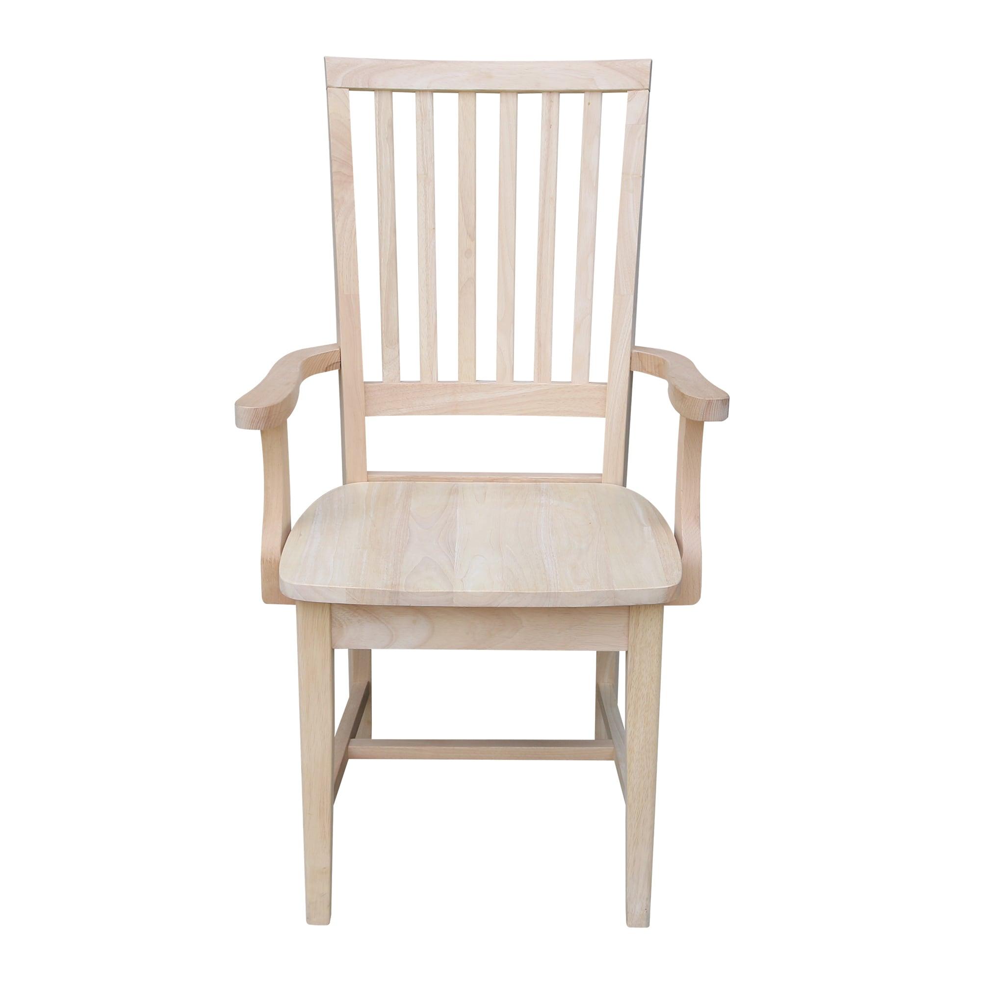 Mission Side Chair with Arms Unfinished - International Concepts: Solid Wood, Slat Back, Kitchen Furniture