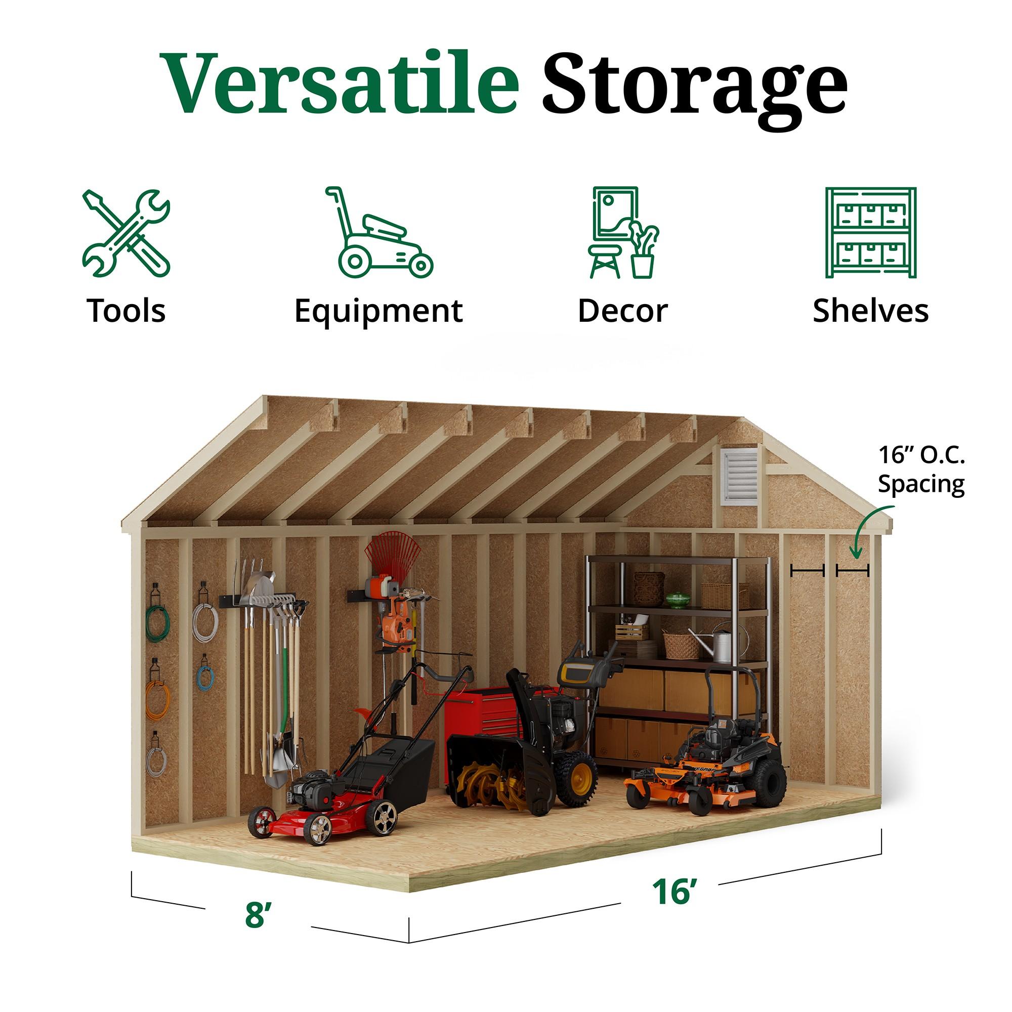 Little Cottage Co. 8x16 Colonial Pinehurst Shed with Operable Window, Outdoor Wood Storage Do-It-Yourself Precut Kit
