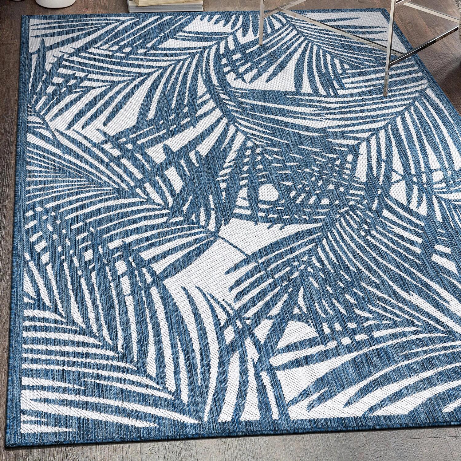 World Rug Gallery Contemporary Palm Leaf Textured Flat Weave Indoor/Outdoor Area Rug - NAVY 5' X 7'