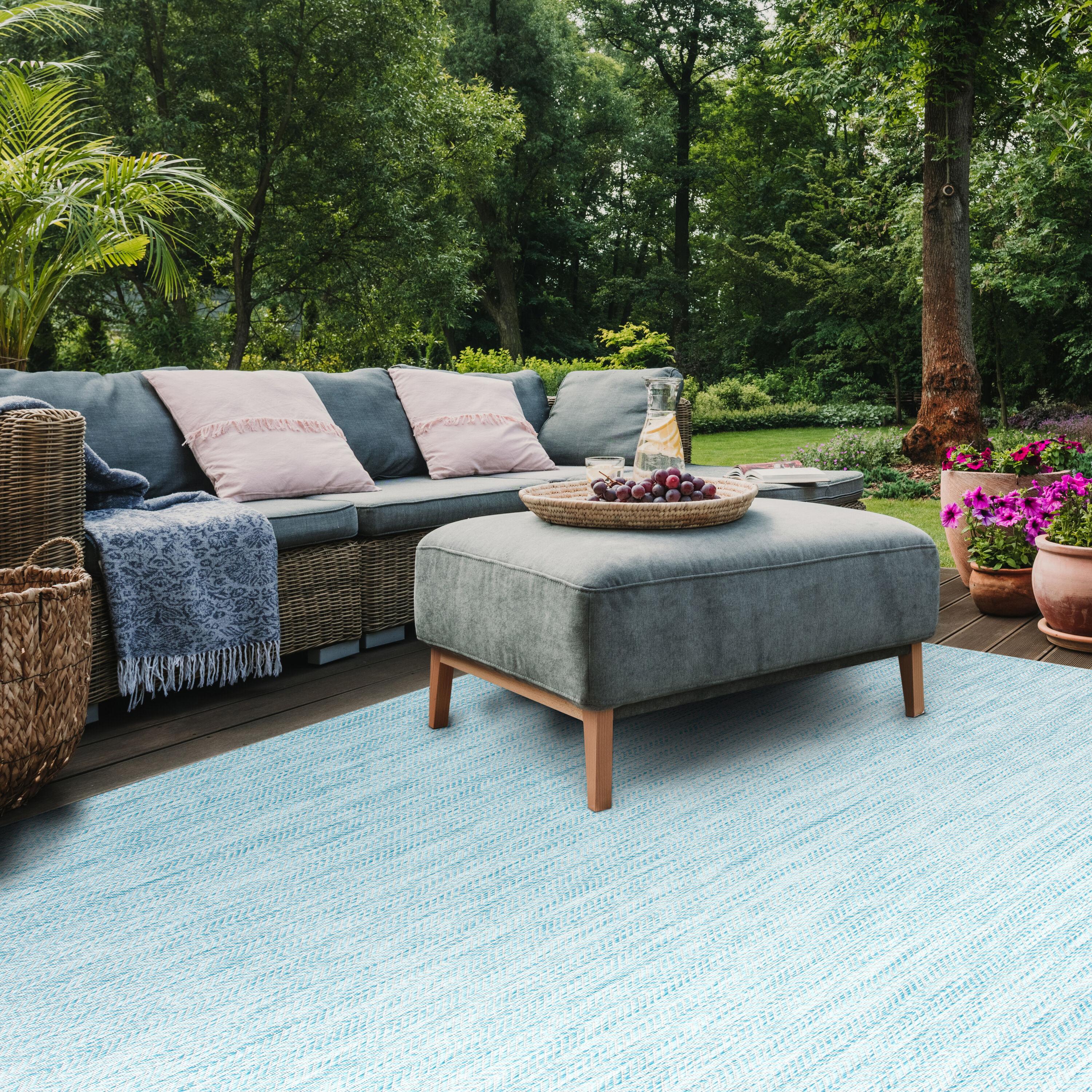 Courtyard CY8022 Power Loomed Indoor and Outdoor Area Rug - Aqua/Grey - 5'3"x5'3" - Safavieh