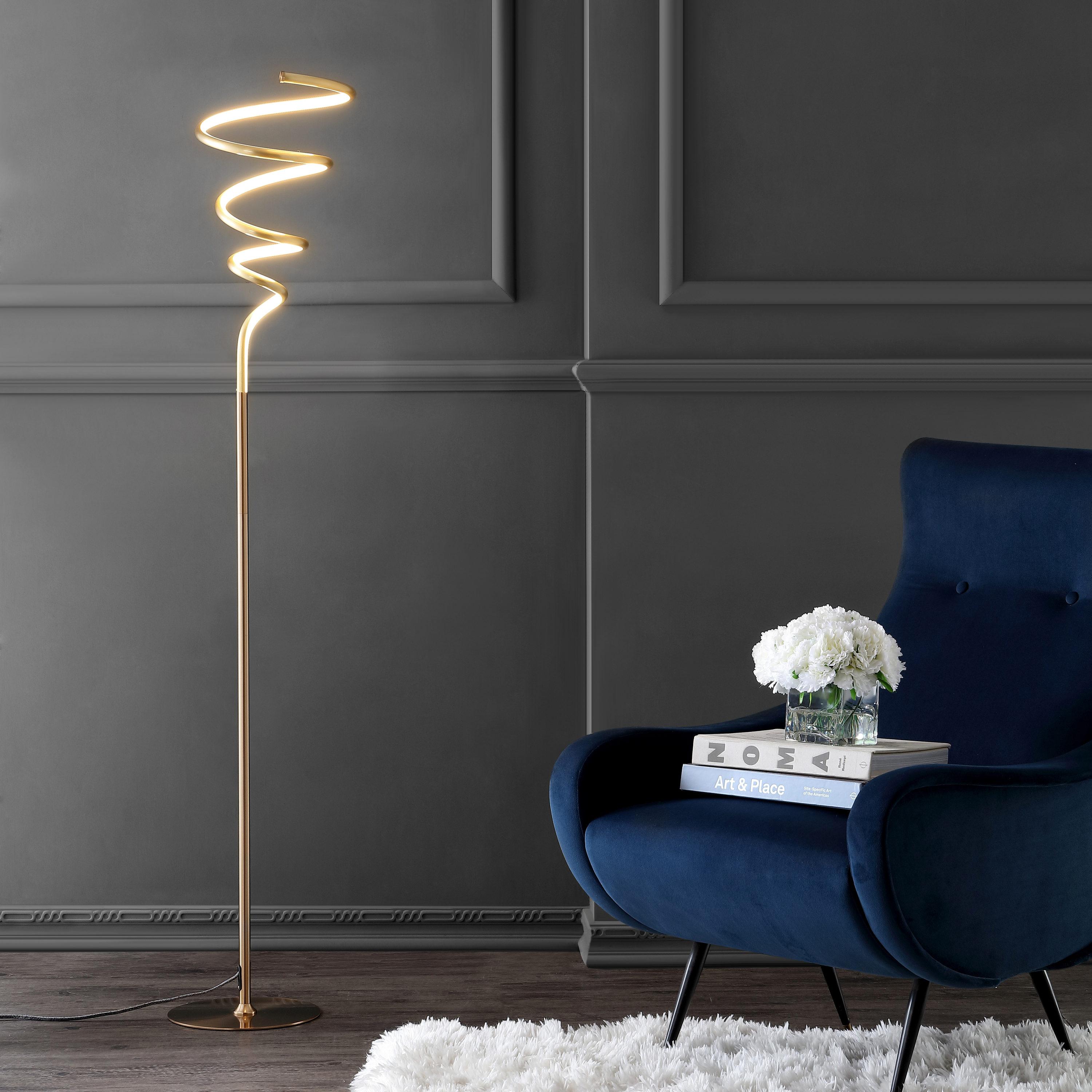 JONATHAN Y JYL7027B Scribble 60.5" Modern Dimmable Metal Integrated LED Floor Lamp Contemporary,Minimalist,Modern,Glam for Bedrooms, Living Room, Office, Reading, Gold