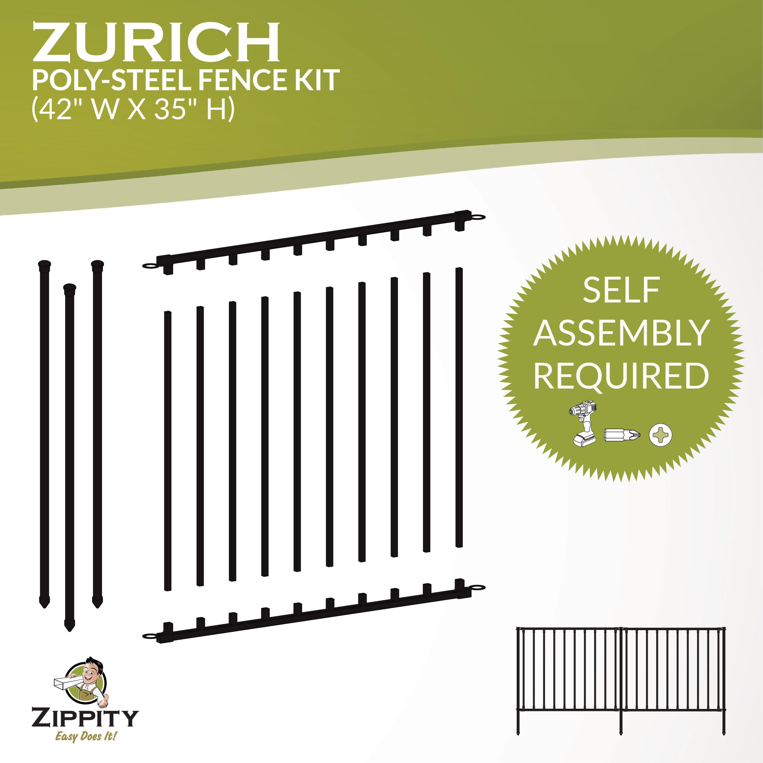 35in H x 42in W (2 Panels) No Dig Zippity Zurich Fence Kit, Poly-Steel Black Metal Garden Fence for Dogs, 3ft High Yard and Garden Fencing Solution, Temporary Dog Fence Panels for Outdoor Use, ZP19079