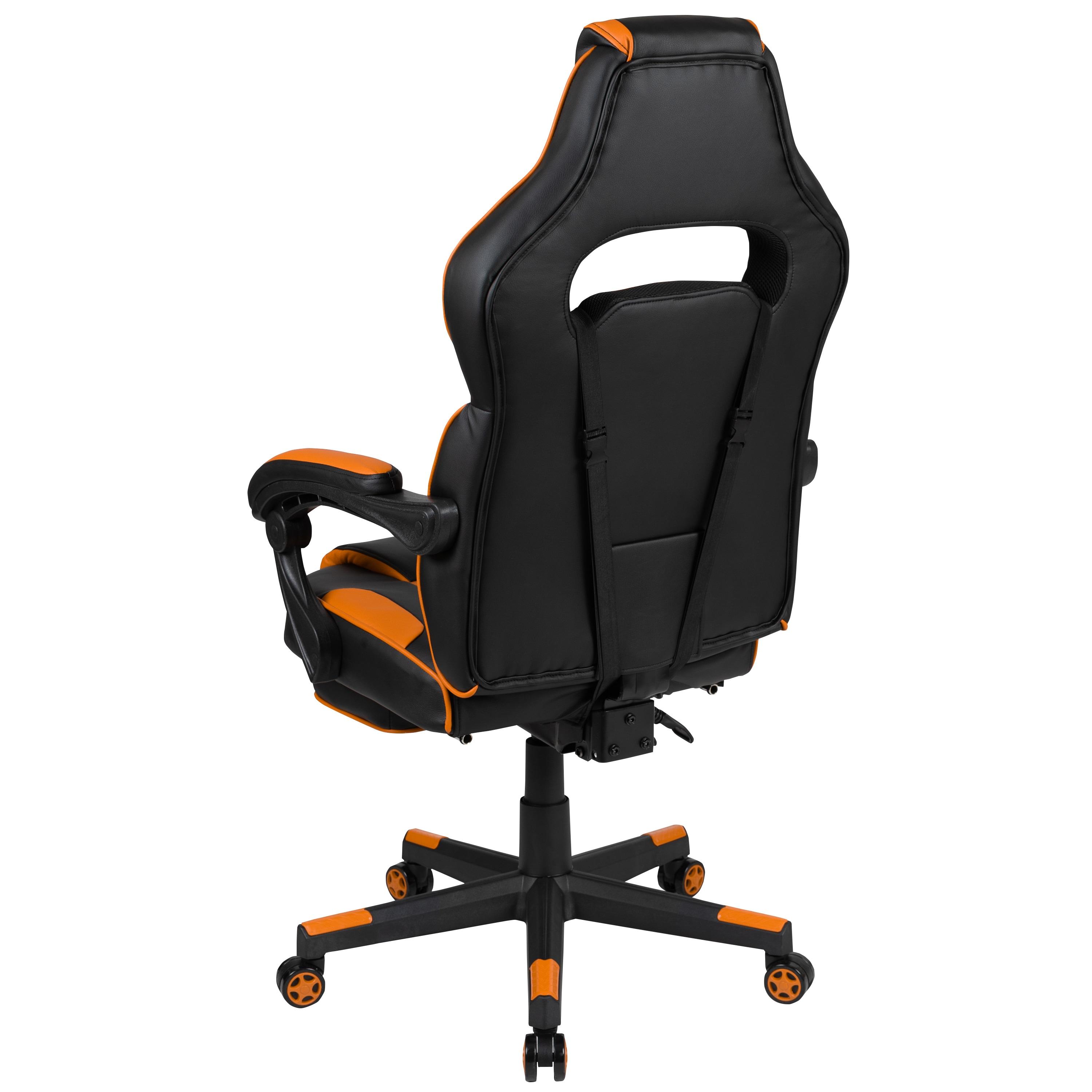 Flash Furniture X40 Gaming Chair Racing Ergonomic Computer Chair with Fully Reclining Back/Arms, Slide-Out Footrest, Massaging Lumbar - Black/Orange