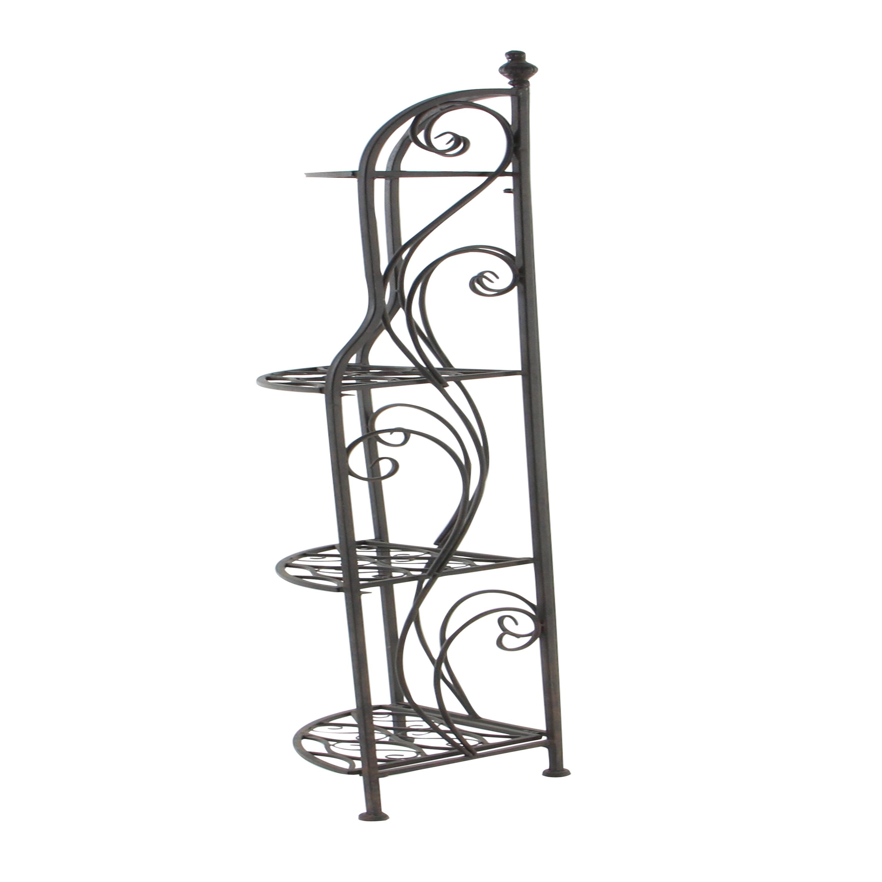 DecMode 17" x 60" Black Metal Scroll Indoor Outdoor Tall Folding 4 Shelves Bakers Rack, 1-Piece