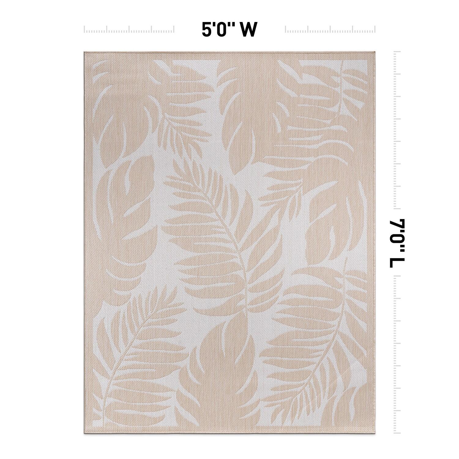 World Rug Gallery Floral Leaves Textured Flat Weave Indoor/Outdoor Area Rug - NATURAL 5' X 7'