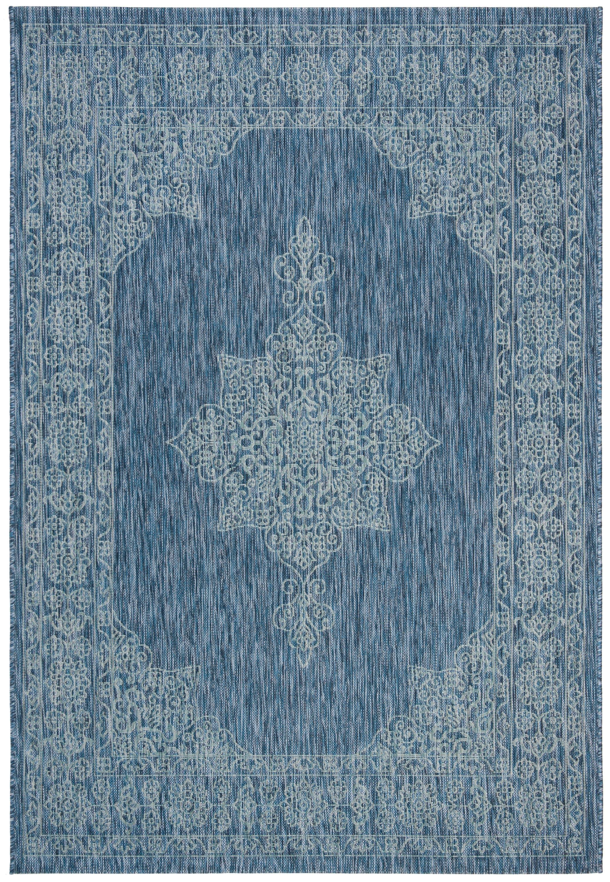 Courtyard CY8232 Power Loomed Indoor/Outdoor Area Rug - Navy/Ivory - 4'x5'7" - Safavieh.